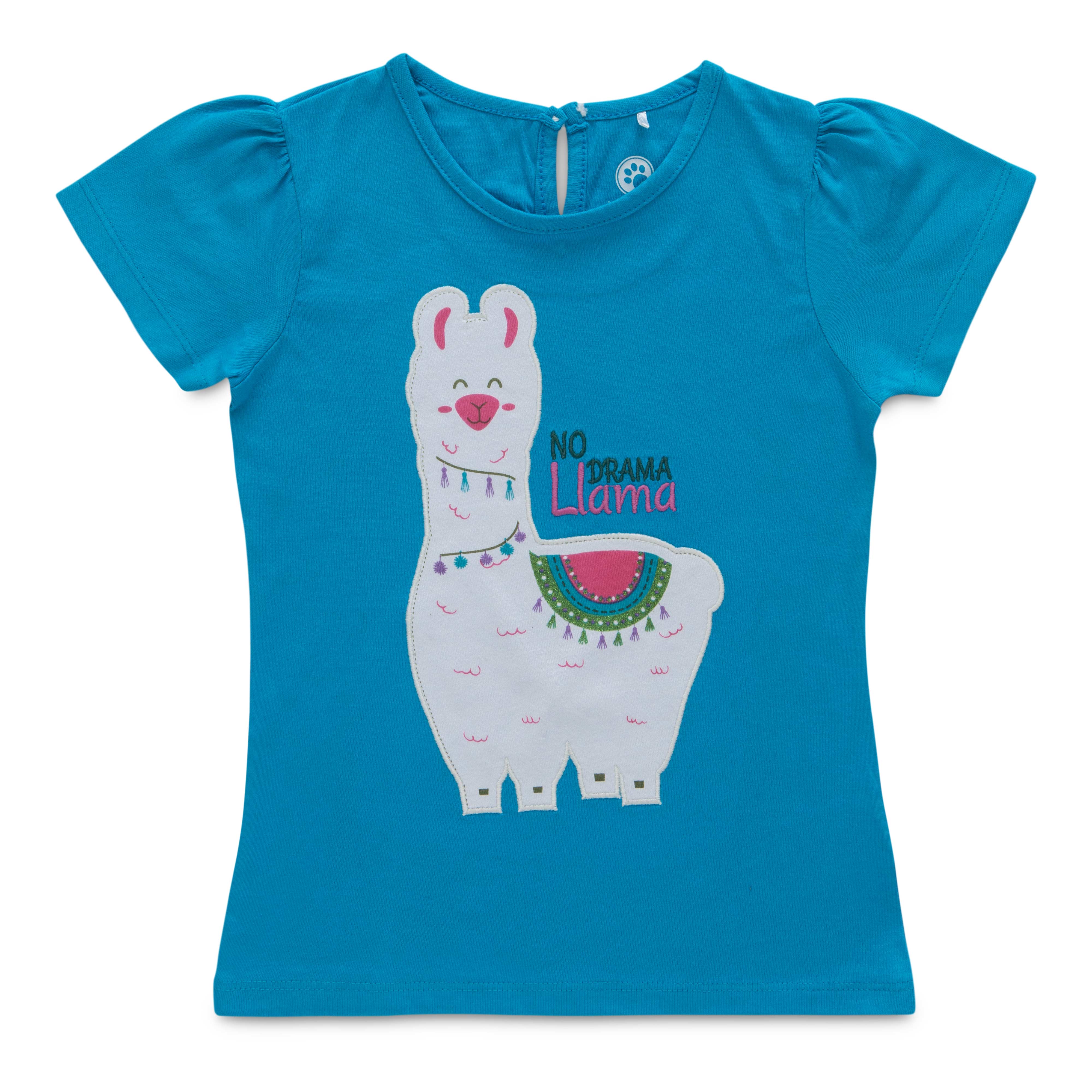 Girls Patch work Lamp & Printed Bio-Washed T-Shirt - Pink