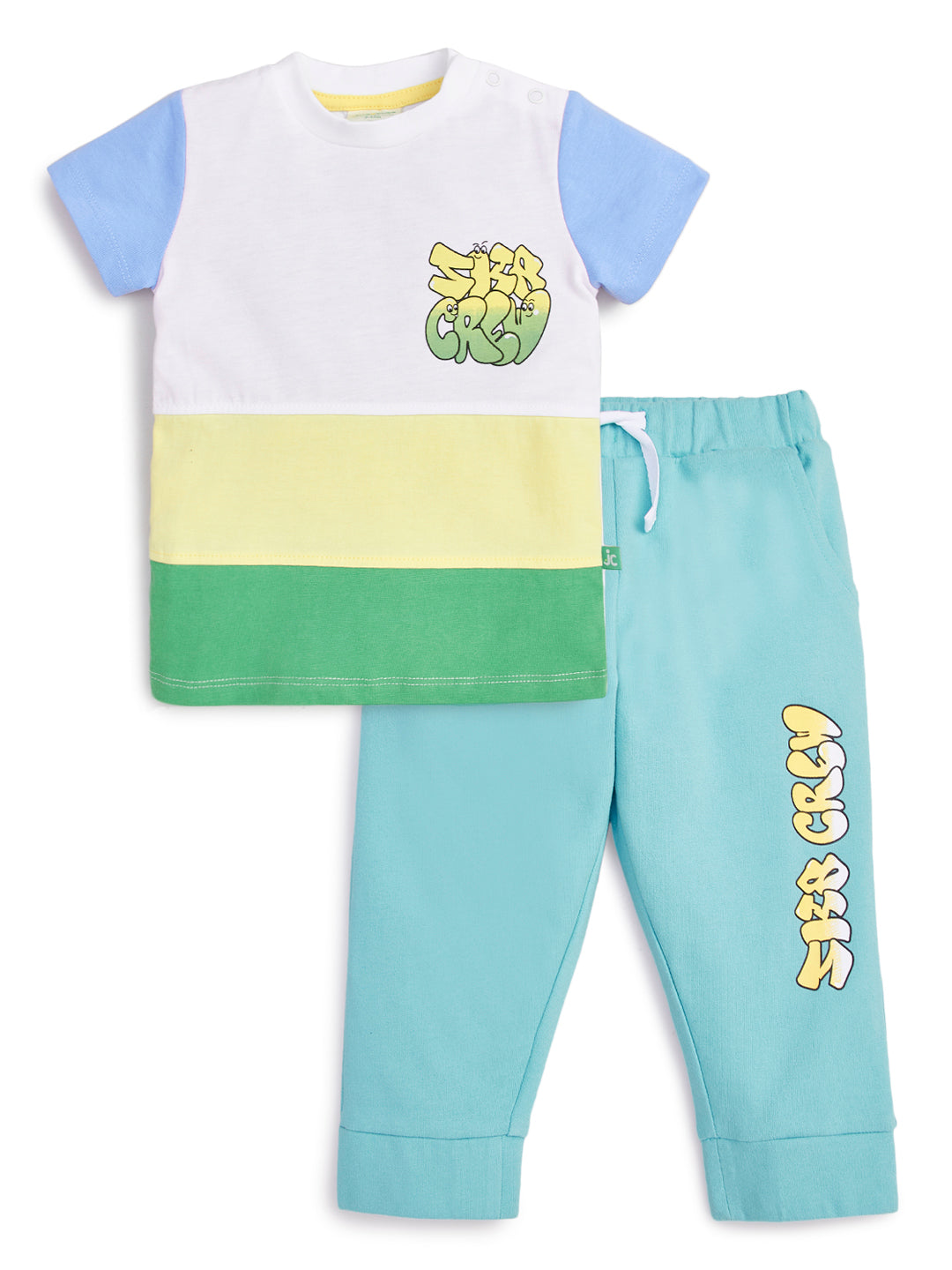 "Baby Boys' Colorblock T-Shirt & Jogger Pants Set – Cartoon Print, Cotton Blend"