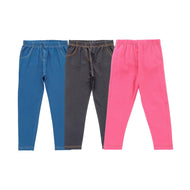 "Girls' Cotton Jeggings - Pack of 3 (Blue, Black, Pink) - Stretchable & Comfortable Fit"