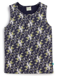 Boys' Sleeveless Henley T-shirt – Navy Blue with Neon Yellow Graphic Print