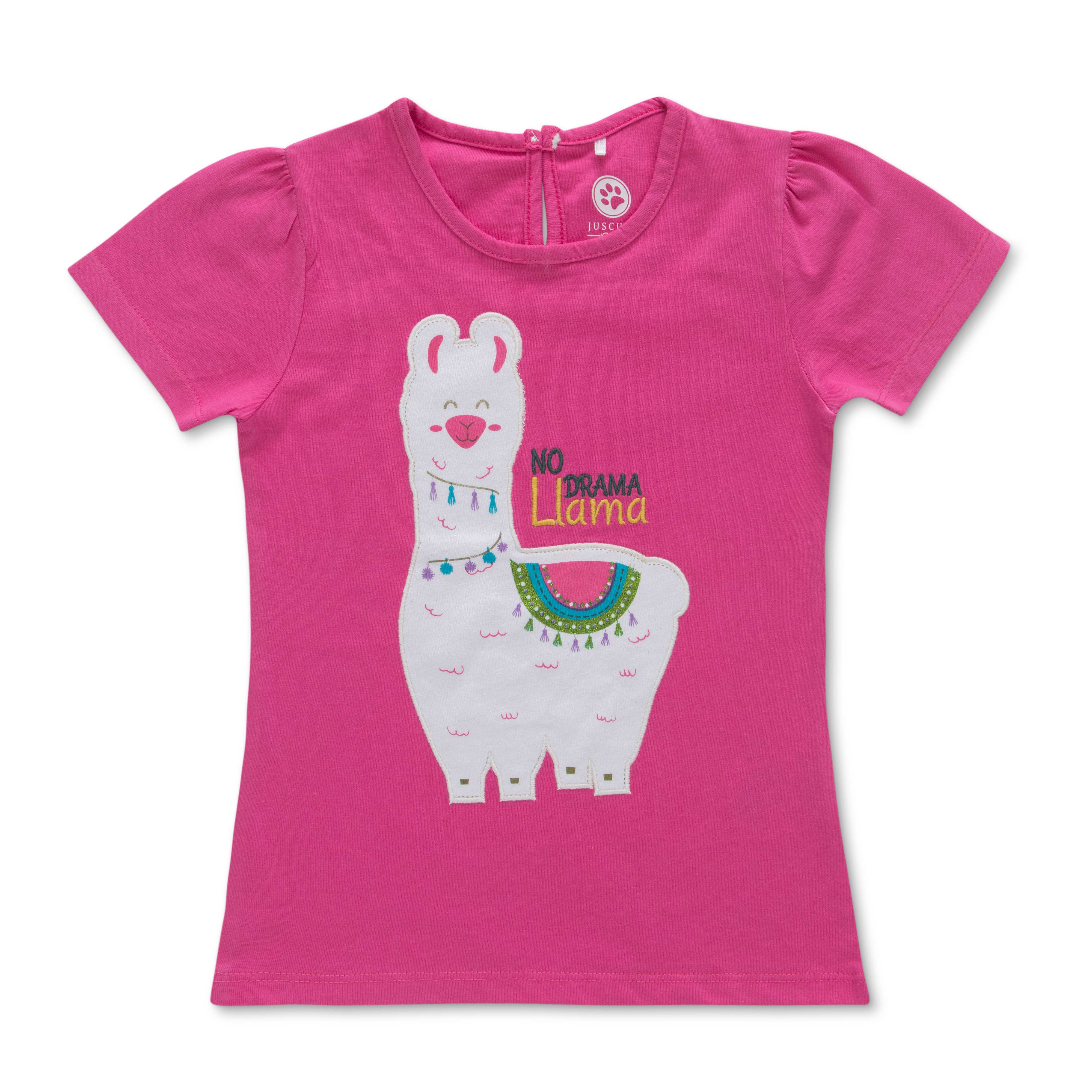 Girls Patch work Lamp & Printed Bio-Washed T-Shirt - Pink