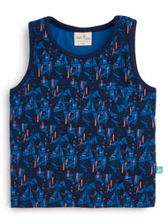 Baby Boys' Sleeveless T-shirt – Navy Blue with Abstract Blue & Orange Print