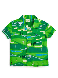 "Baby Boys' Short Sleeve Cotton Shirt – Golf Course Print in Green"
