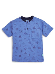 Boys' Short Sleeve Henley T-Shirt – Blue with Nautical Print & Pocket