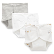 "Baby Cotton Nappy Covers – Pack of 3 | Soft Adjustable Diaper Pants with Velcro – Animal & Stripe Prints"