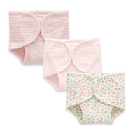 "Baby' Cotton Nappy Covers – Pack of 3 | Soft Adjustable Diaper Pants with Velcro – Pink Stripes & Floral Prints"
