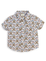 "Baby Boys' Short Sleeve Printed Cotton Shirt – Tiger & Floral Pattern"