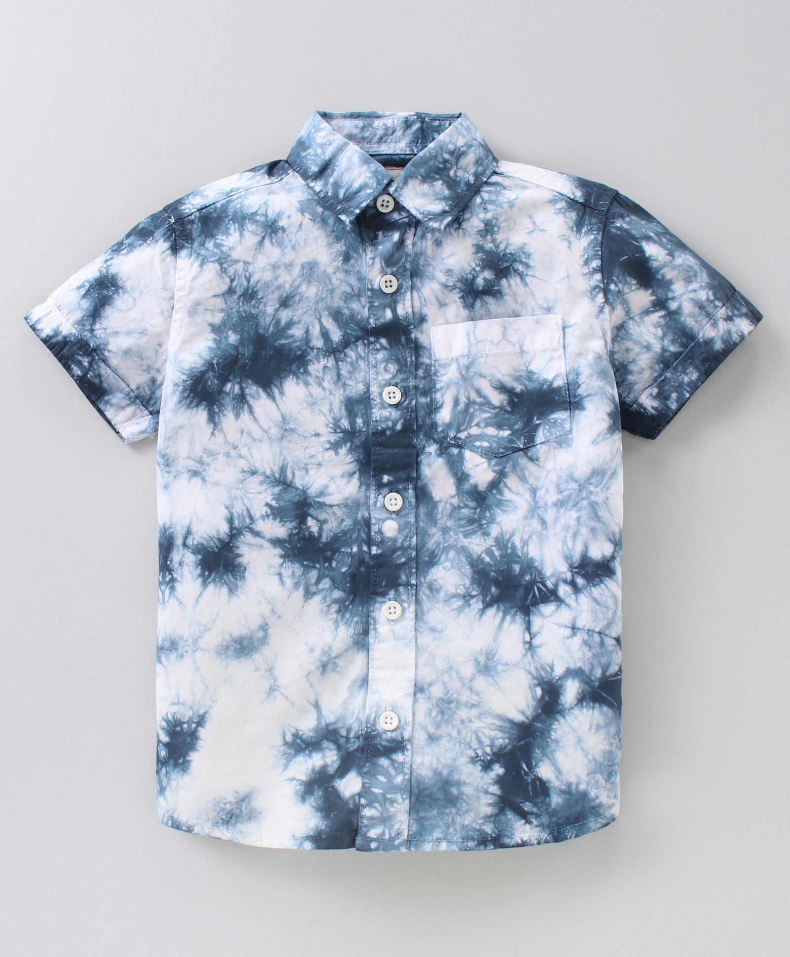 Half Sleeves Tie & Dye Effect Shirt - Blue