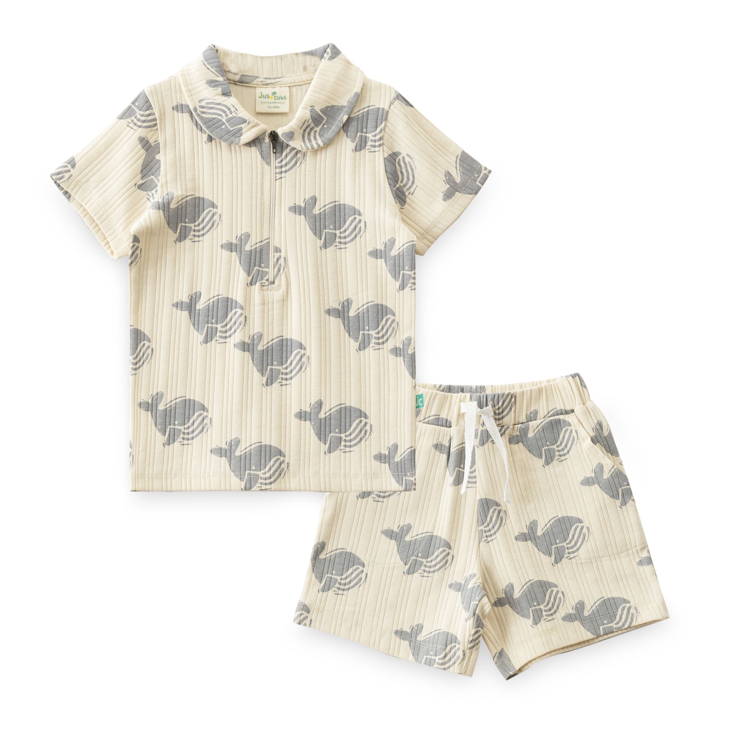"Baby Boys Beige Fish Print Co-Ord Set – Cotton Half Sleeve T-Shirt & Shorts"