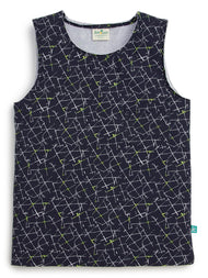 Boys' Sleeveless T-shirt – Navy Blue with Geometric Line Print