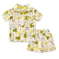 "Baby Girls Giraffe & Palm Print Cotton Night Suit – Short Sleeves Top & Shorts Set"