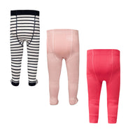 "Baby's Tights - Pack of 3 (Navy Striped, Light Pink, Bright Pink) - Soft Stretch Cotton"