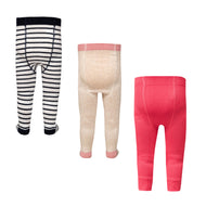 "Baby's Tights - Pack of 3 (Striped, Beige, Coral Red) - Soft Cotton Blend"