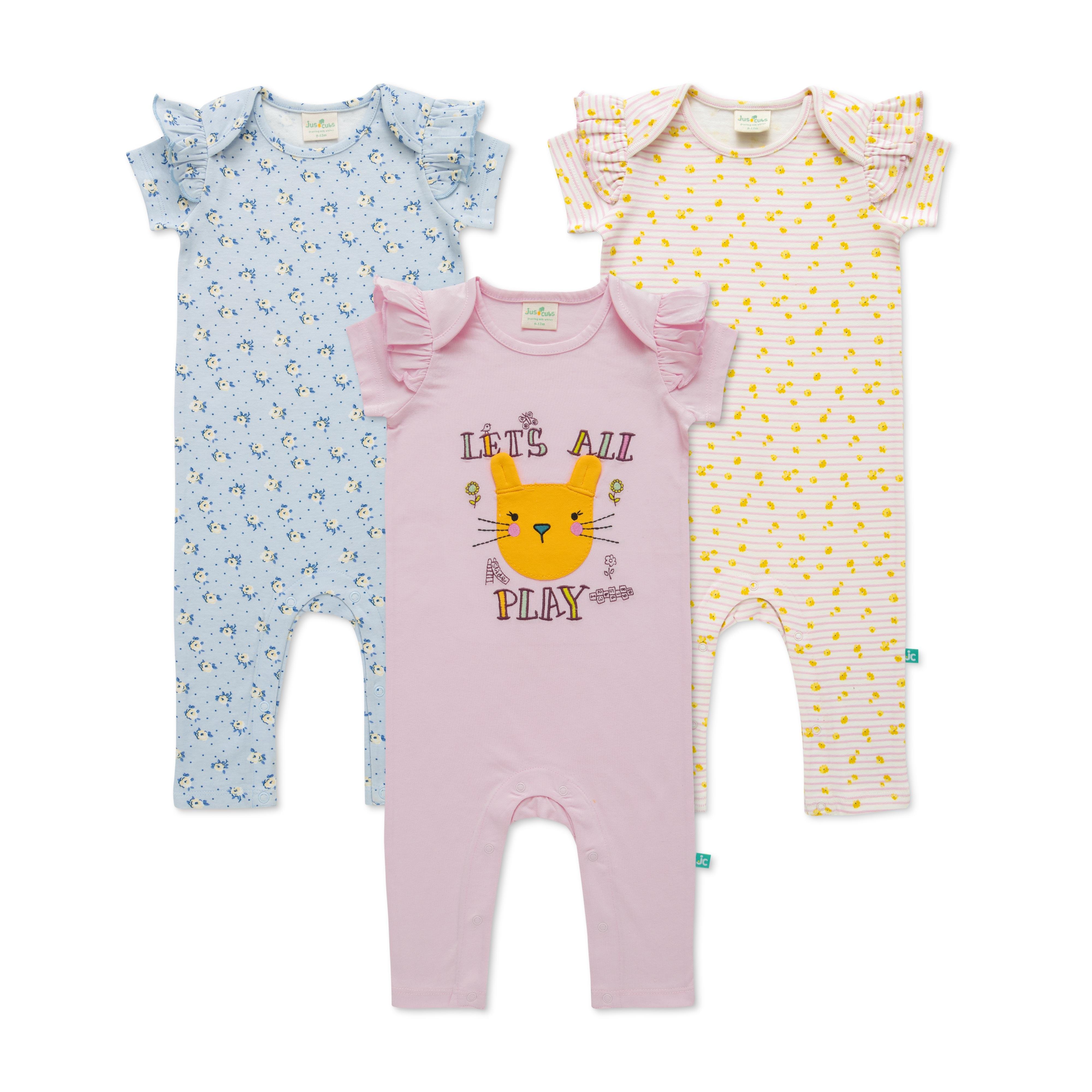Half Sleeve Kitty Printed AOP & Embroidery Romper Pack of 3
