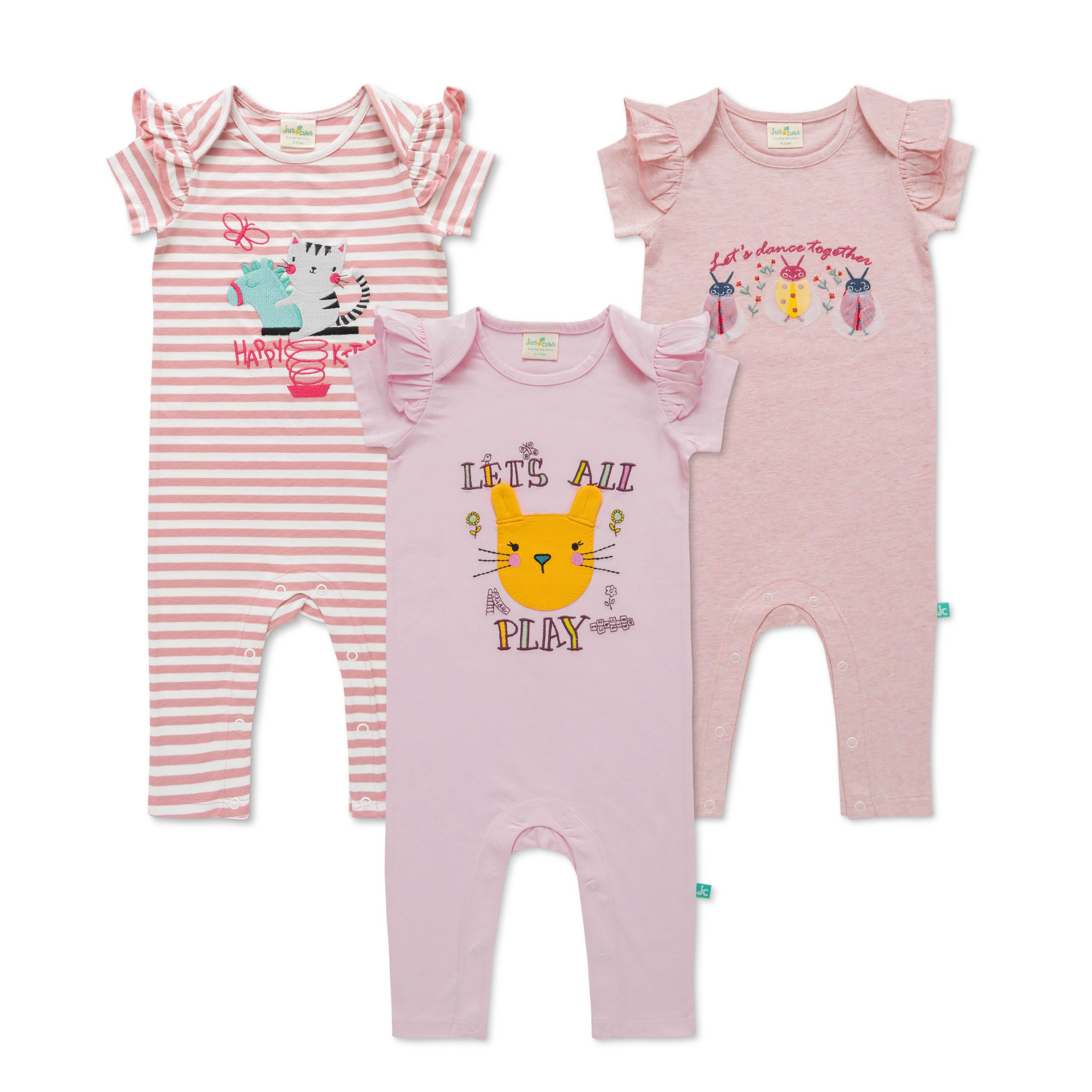 Half Sleeve Kitty Printed AOP & Embroidery Romper Pack of 3