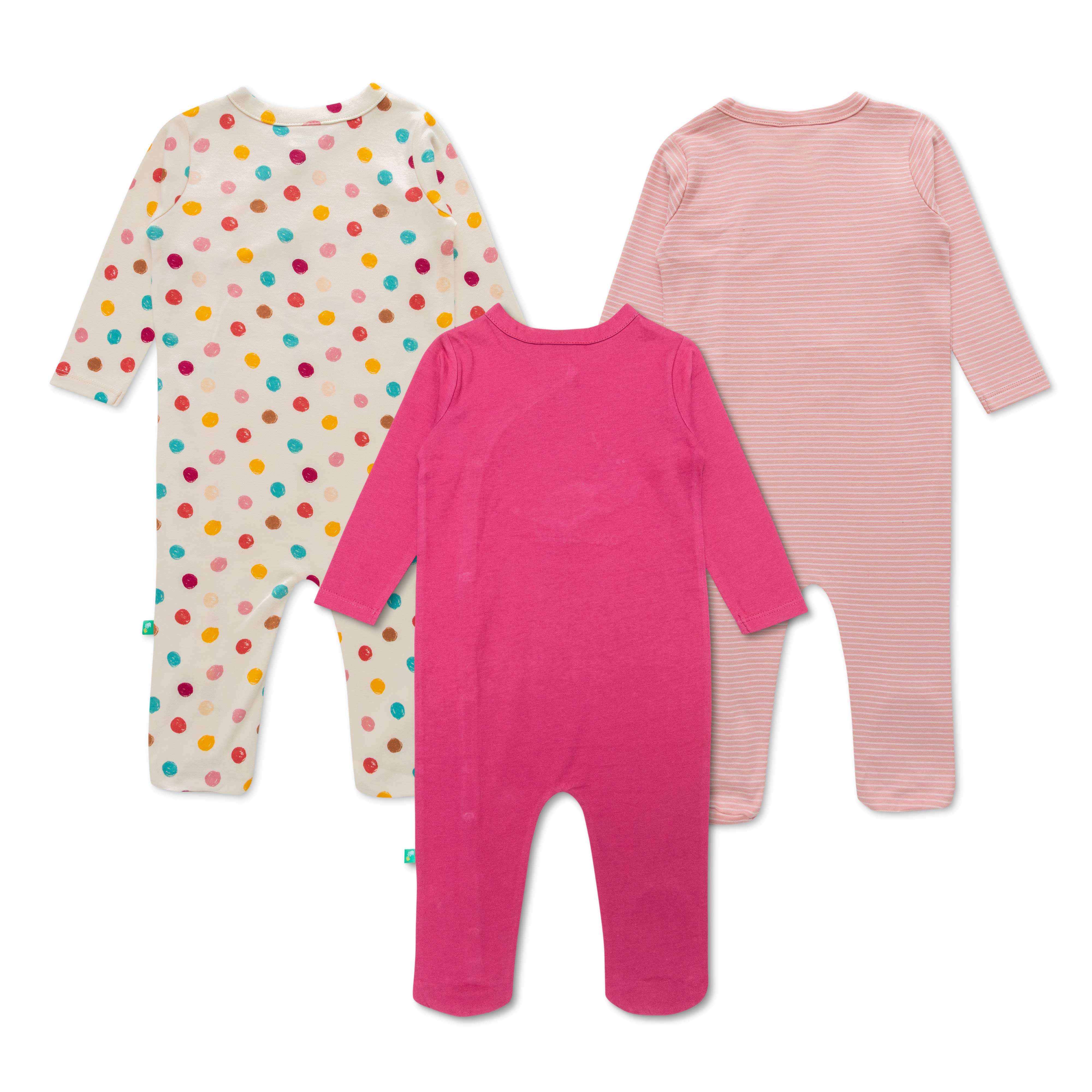 Full Sleeve Printed AOP Solid Stripe & Embroidery Romper Pack of 3