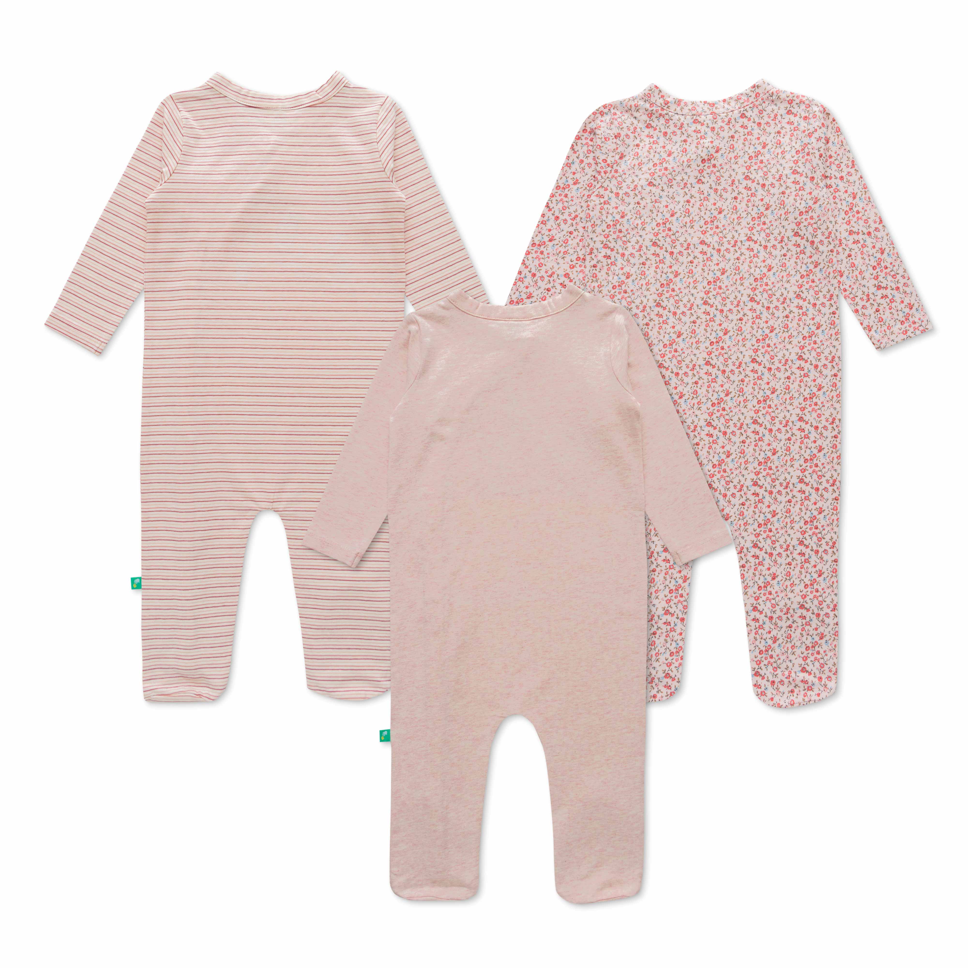 Full Sleeve  Printed AOP Solid Stripe & Embroidery Romper Pack of 3