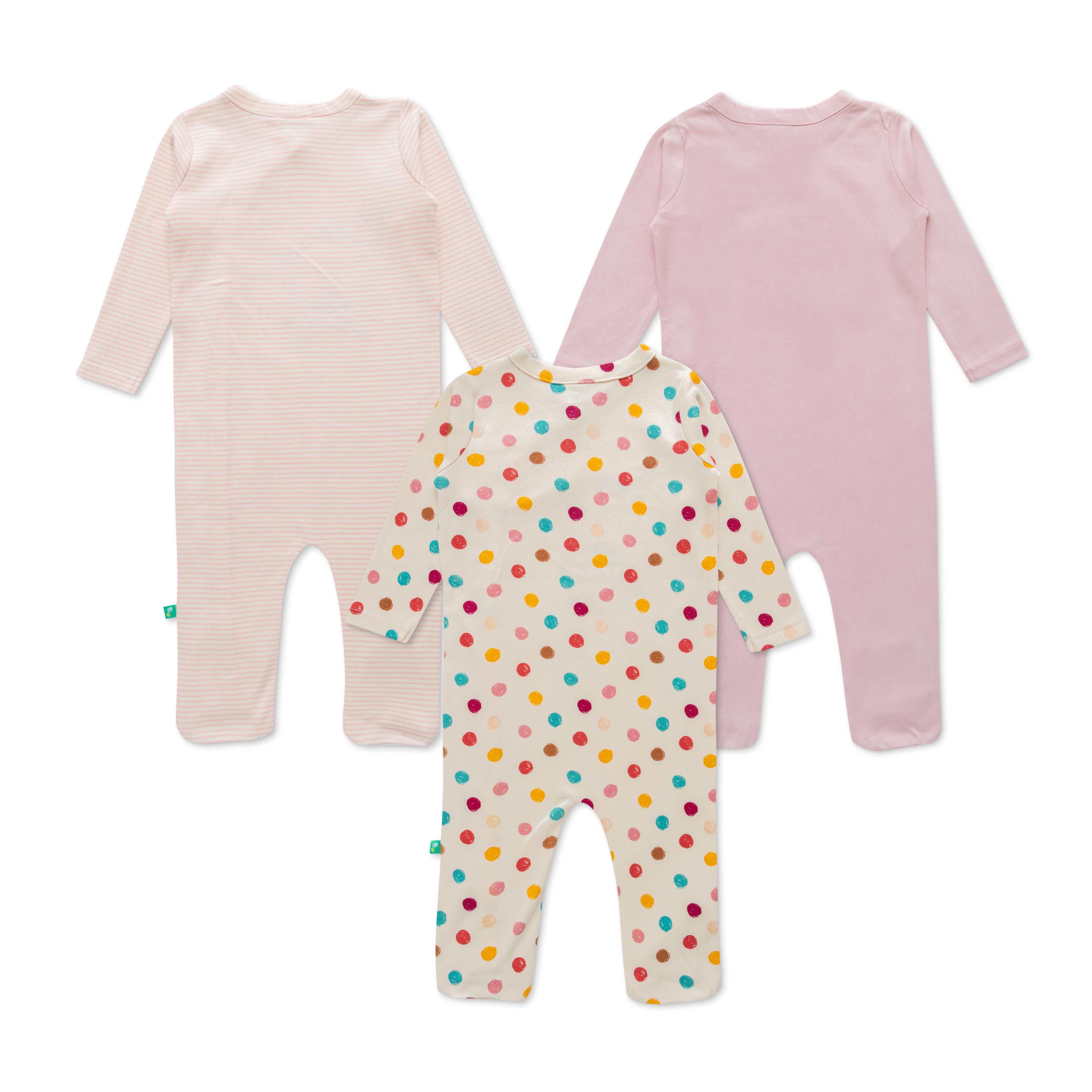 Full Sleeve Printed AOP Solid Stripe & Embroidery Romper Pack of 3