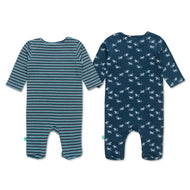 Boys AOP & Stripe Embroidery Full Sleeve Sleep Suits Pack of 2
