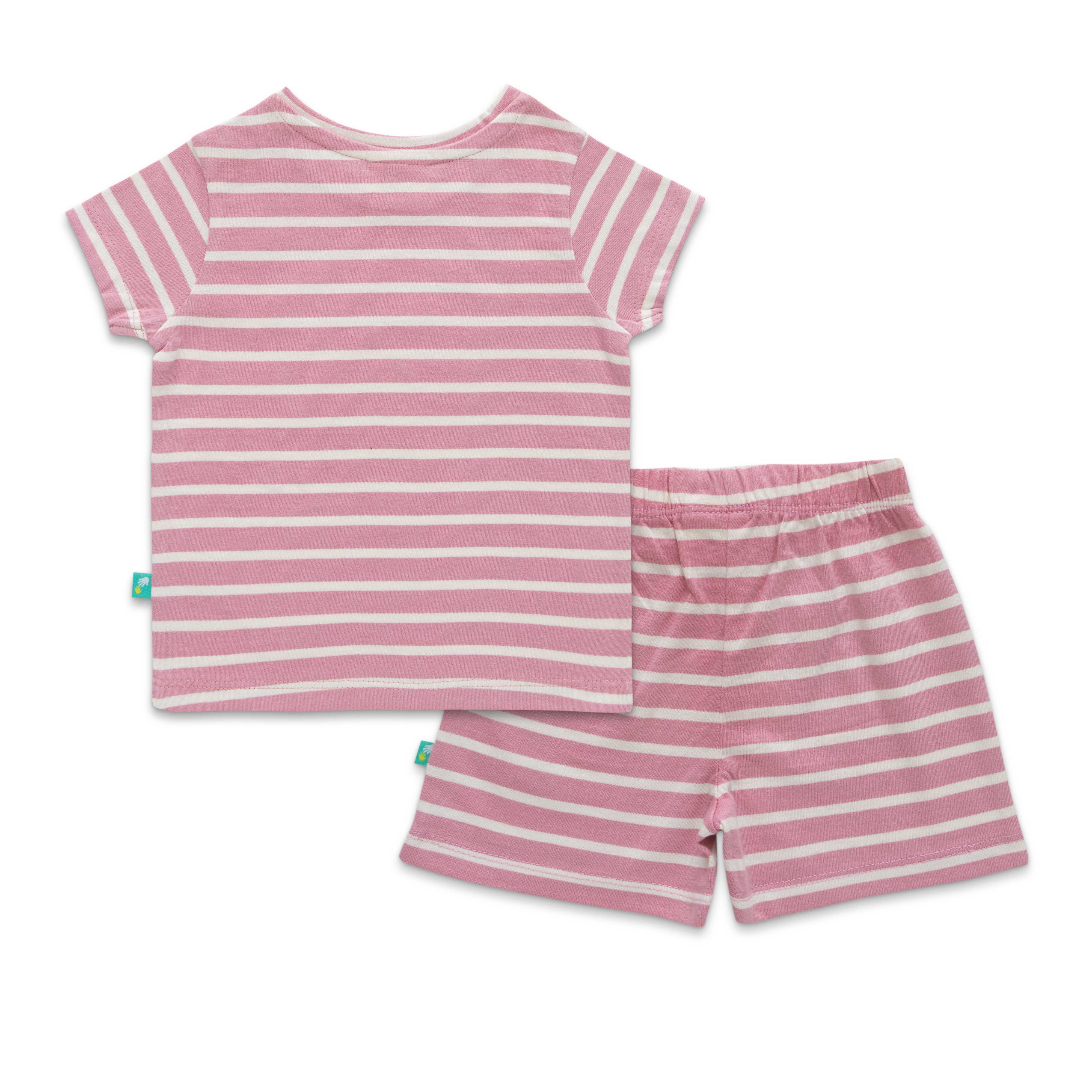 Infant Girls Striped Pure Cotton T-shirt with Shorts-Blue & Pink