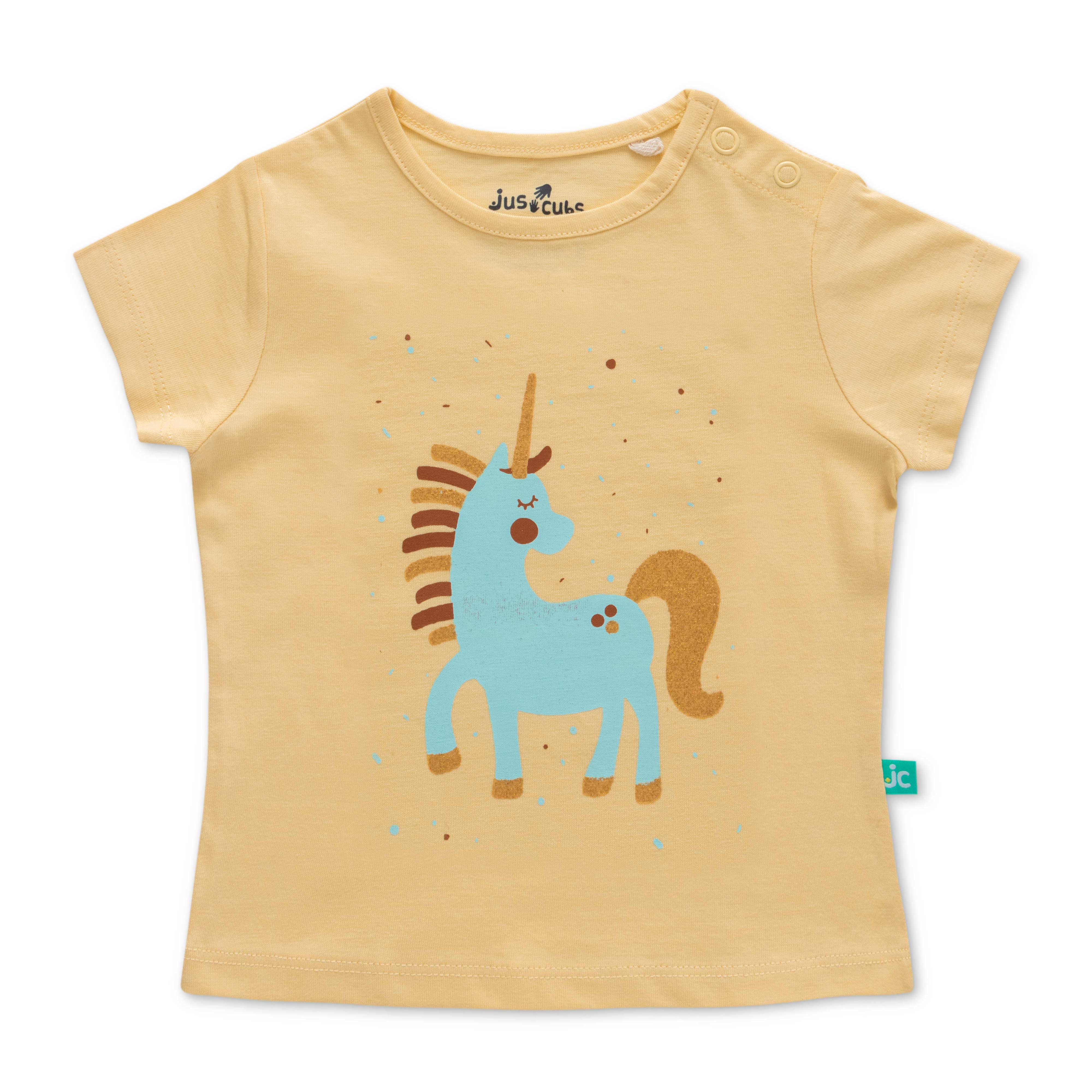 Infant Girls Striped Pure Cotton T-shirt with Shorts-Yellow
