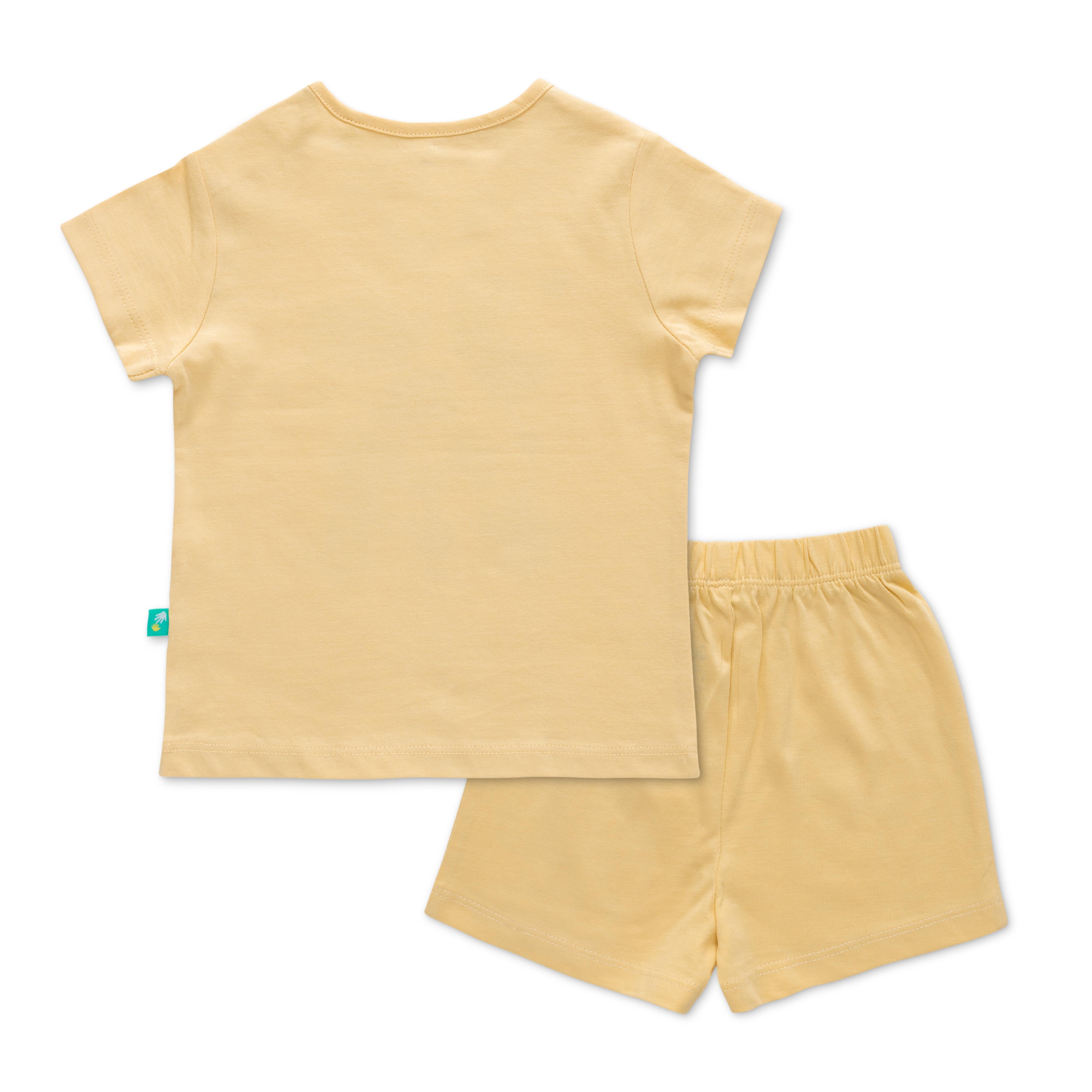 Infant Girls Striped Pure Cotton T-shirt with Shorts-Yellow