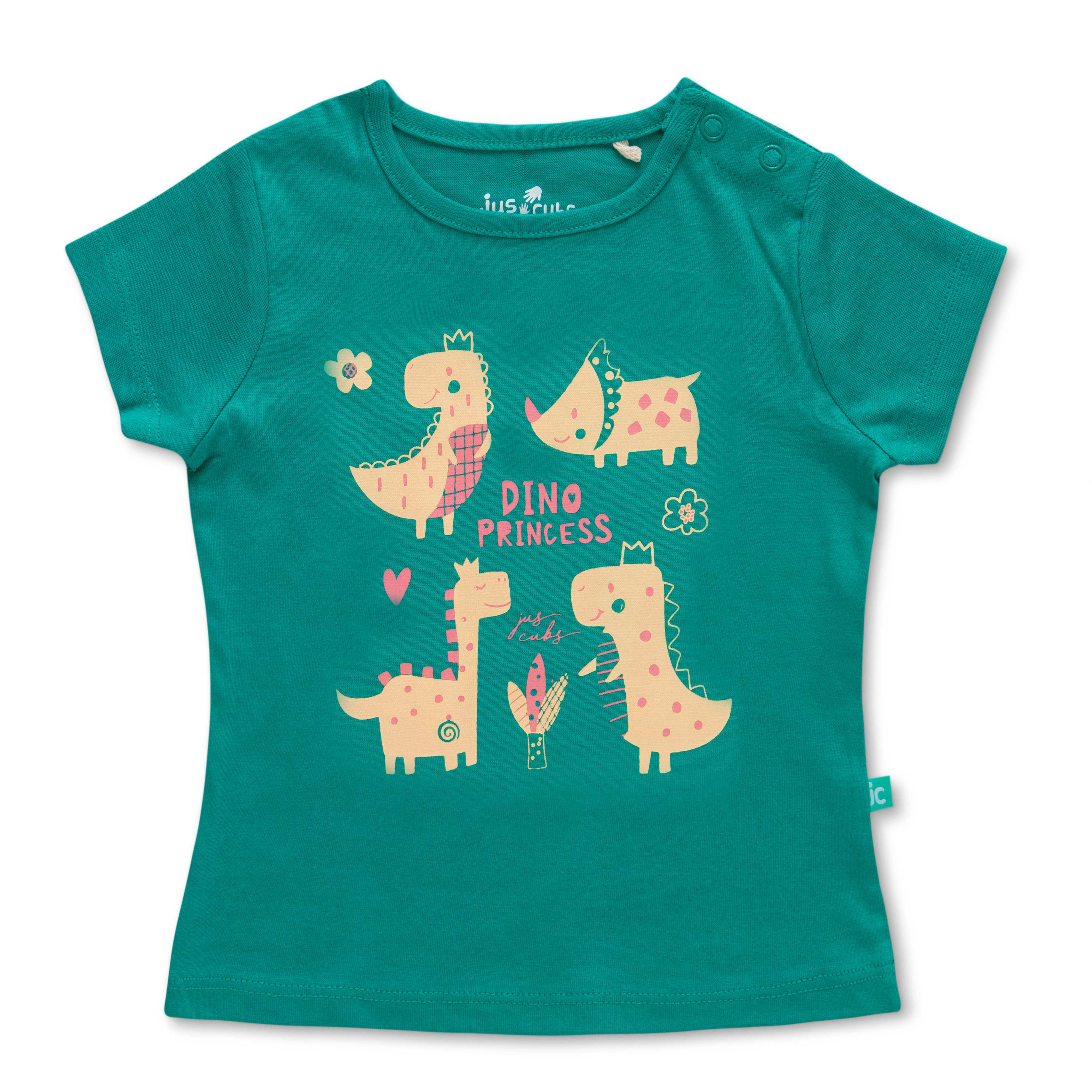 Infant Girls Striped Pure Cotton T-shirt with Shorts- Green