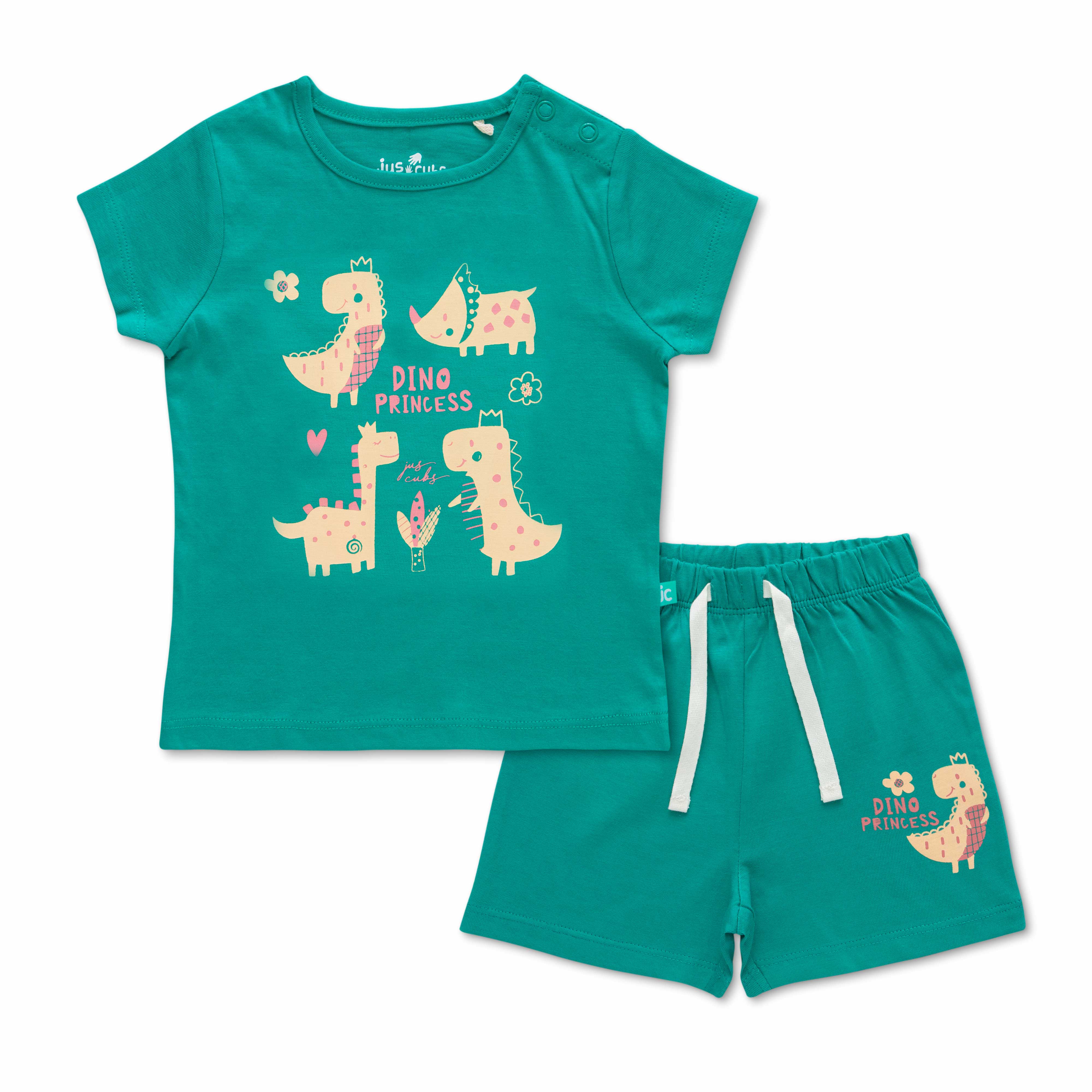 Infant Girls Striped Pure Cotton T-shirt with Shorts- Green