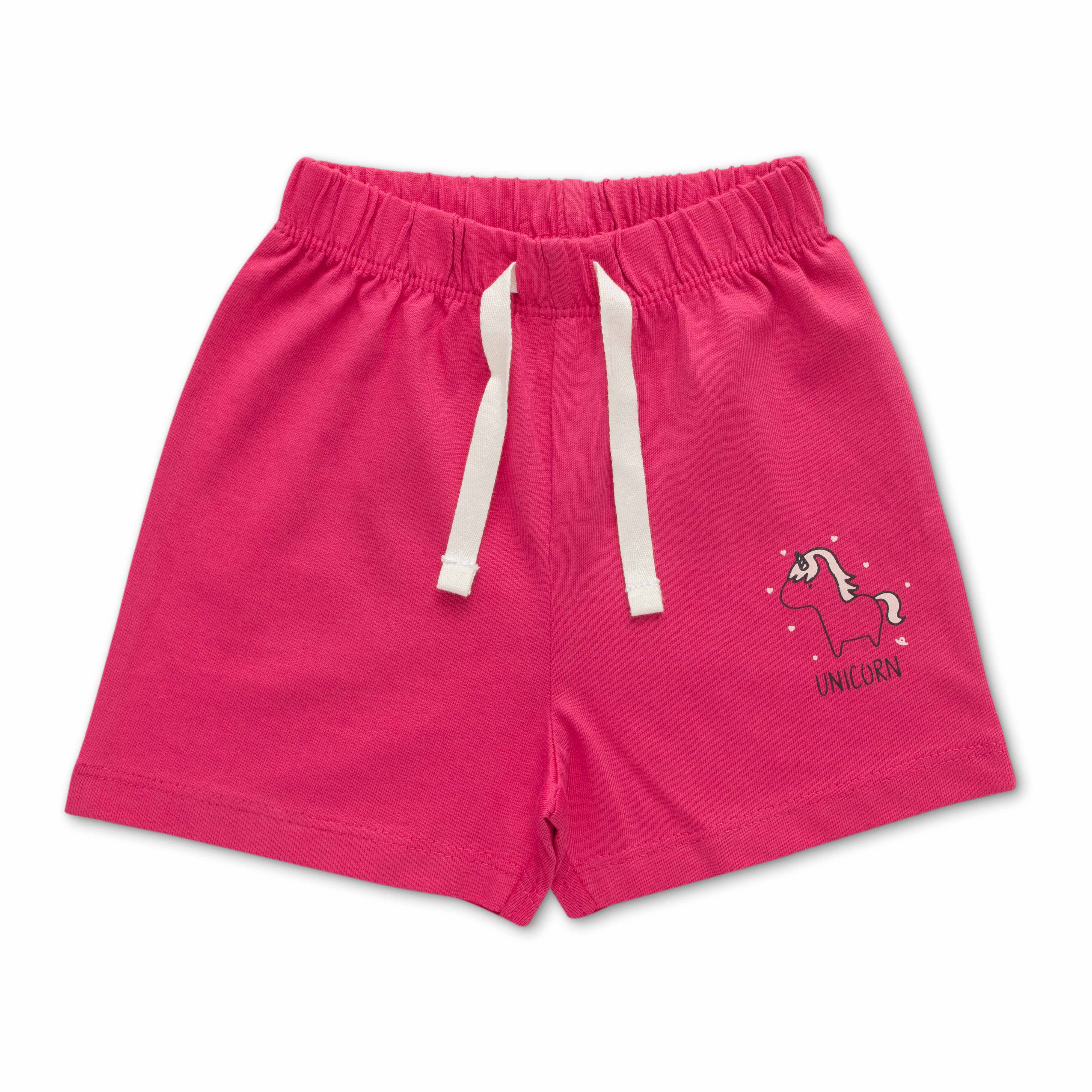 Infant Girls Printed Pure Cotton T-shirt with Shorts- Pink