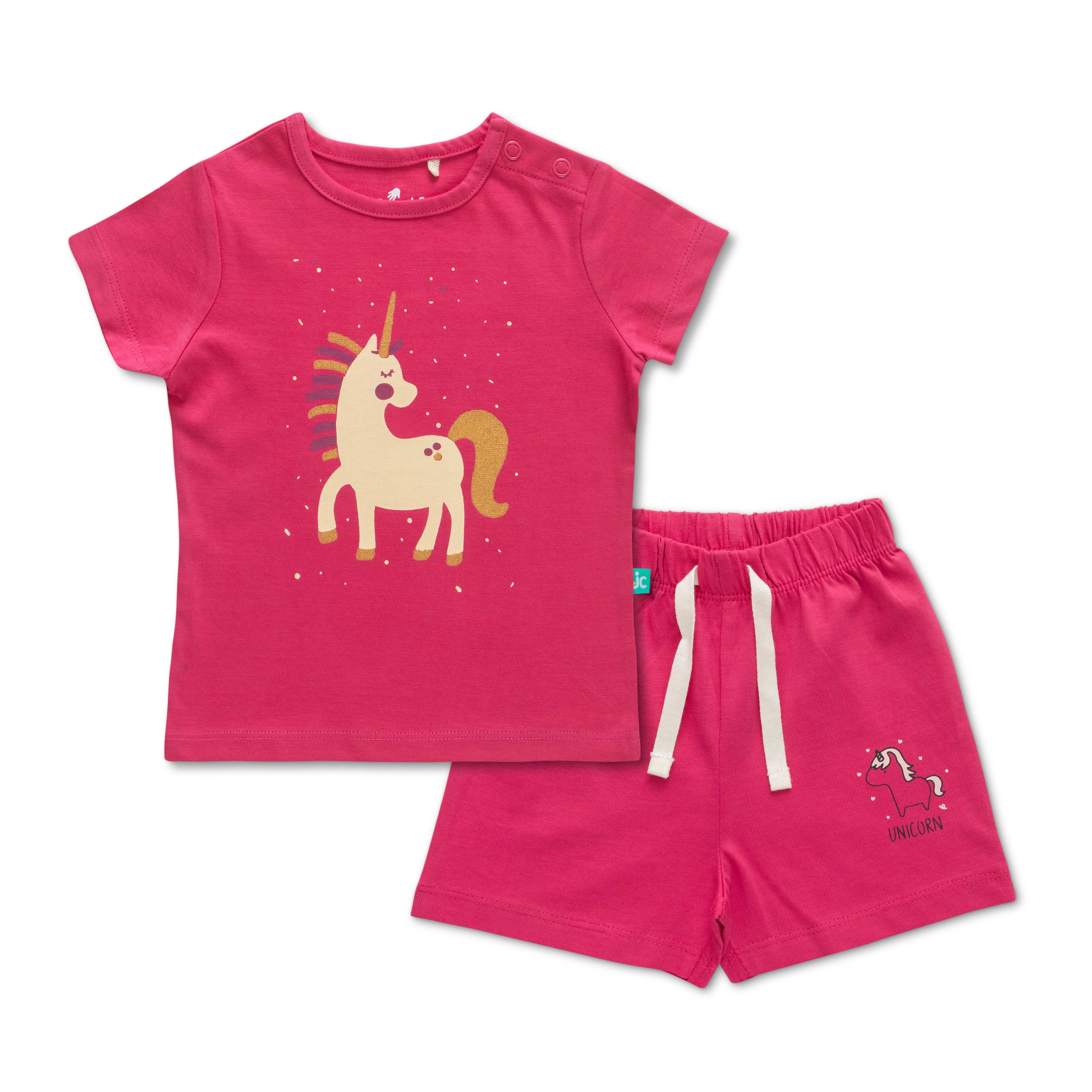 Infant Girls Printed Pure Cotton T-shirt with Shorts- Pink