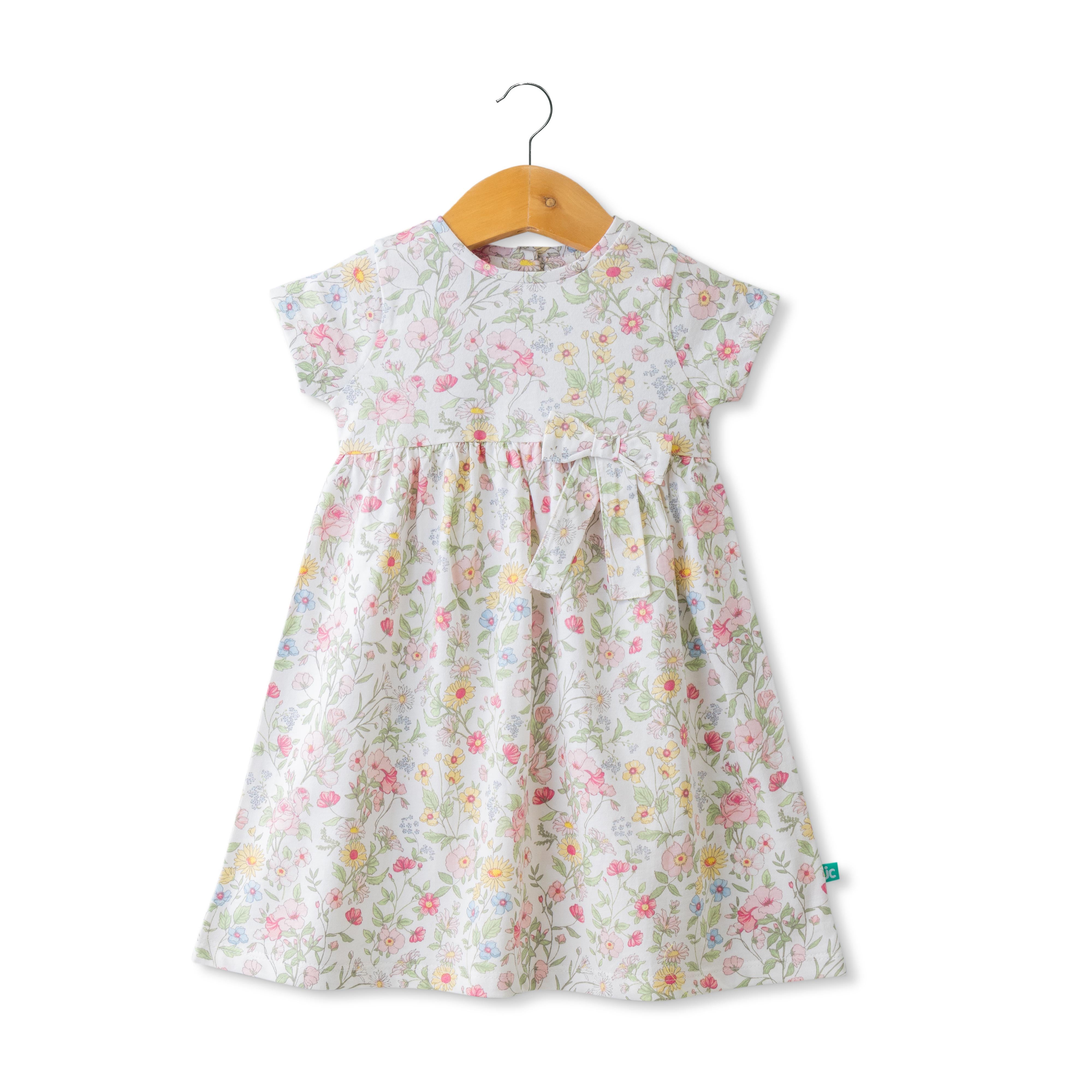 Baby Girls Plants & Flowers Printed Below Knee Casual Dress - White