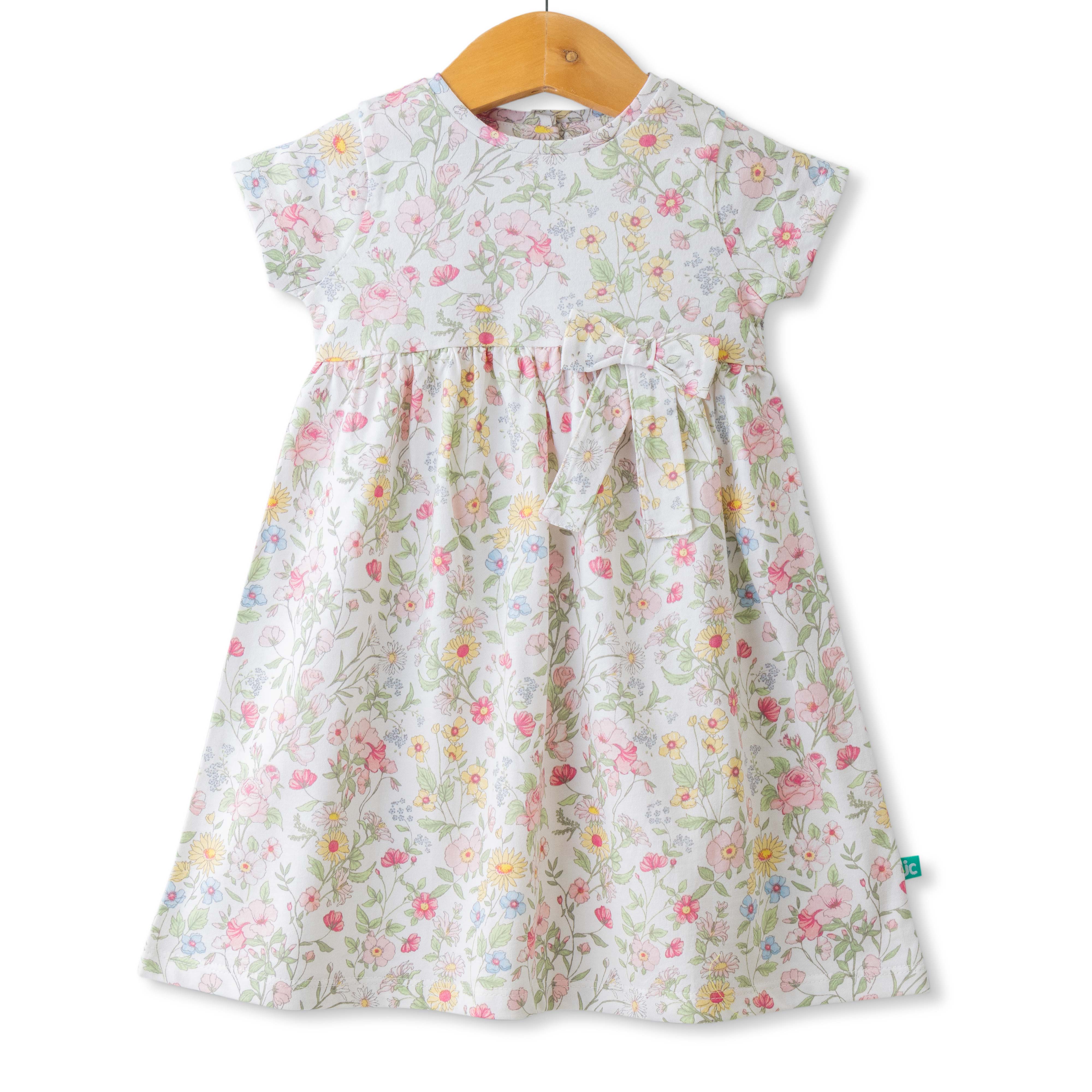 Baby Girls Plants & Flowers Printed Below Knee Casual Dress - White