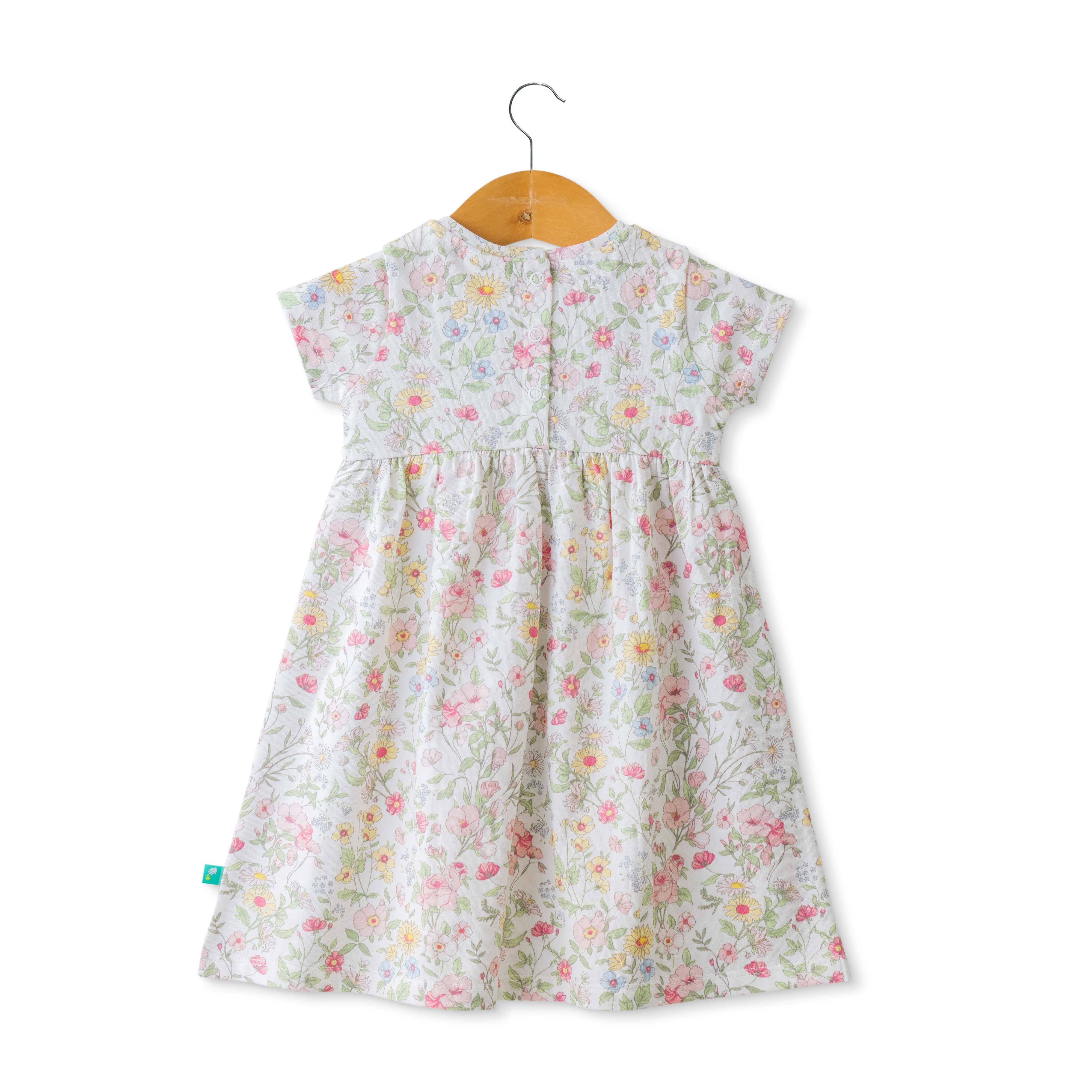 Baby Girls Plants & Flowers Printed Below Knee Casual Dress - White