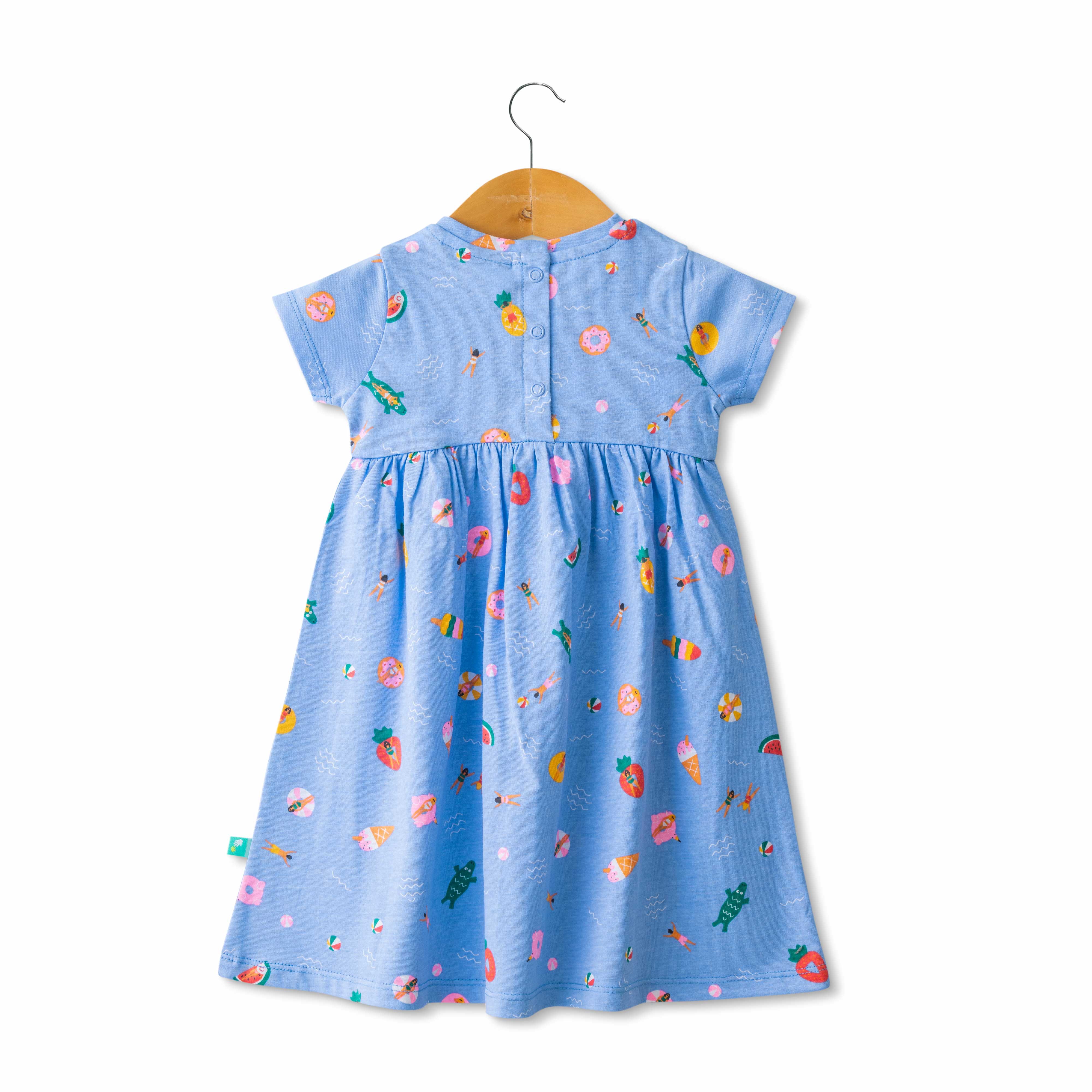 Baby Girls All Over Printed Below Knee Casual Dress - Blue