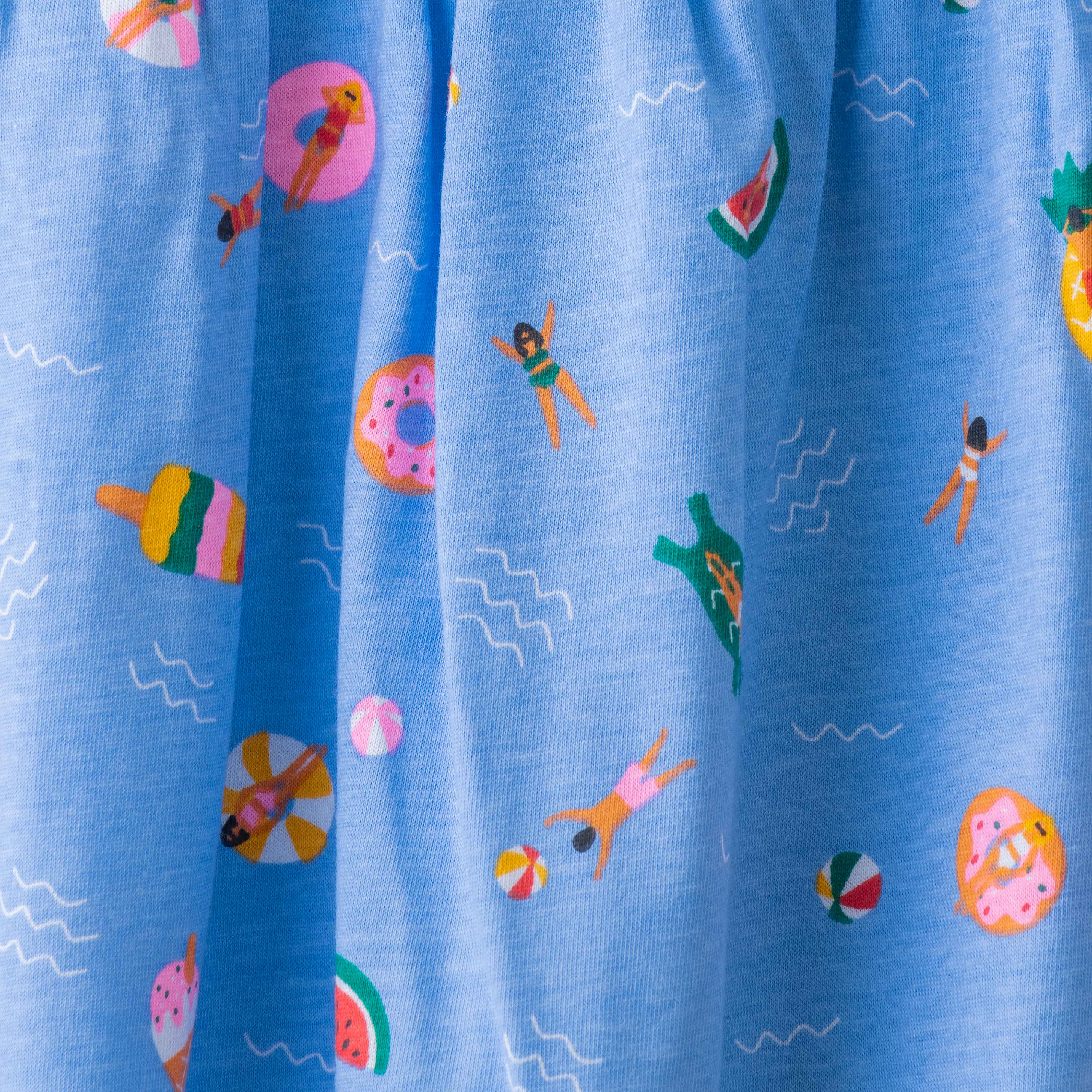 Baby Girls All Over Printed Below Knee Casual Dress - Blue