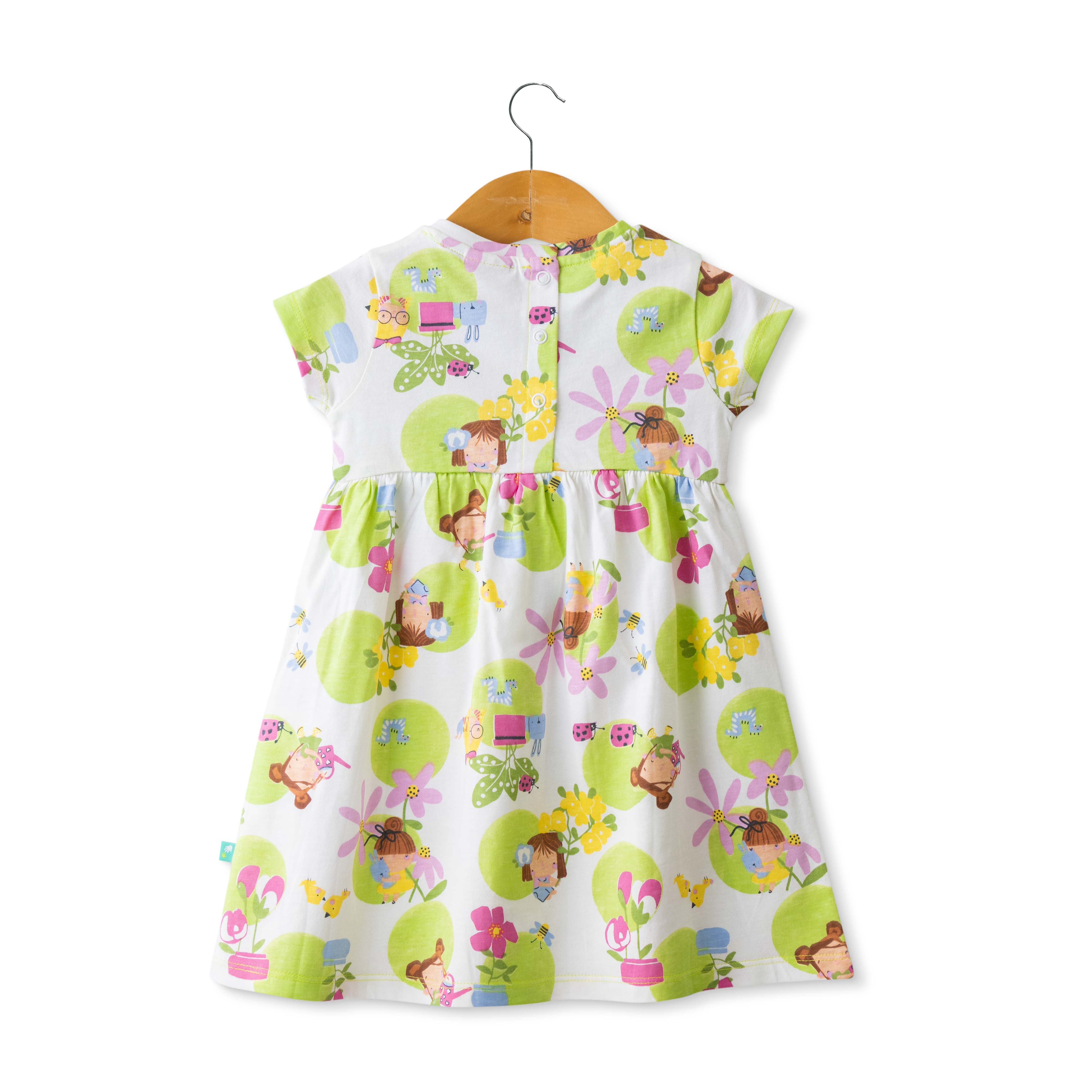 Baby Girls Flowers & Fruits Printed Below Knee Casual Dress - White