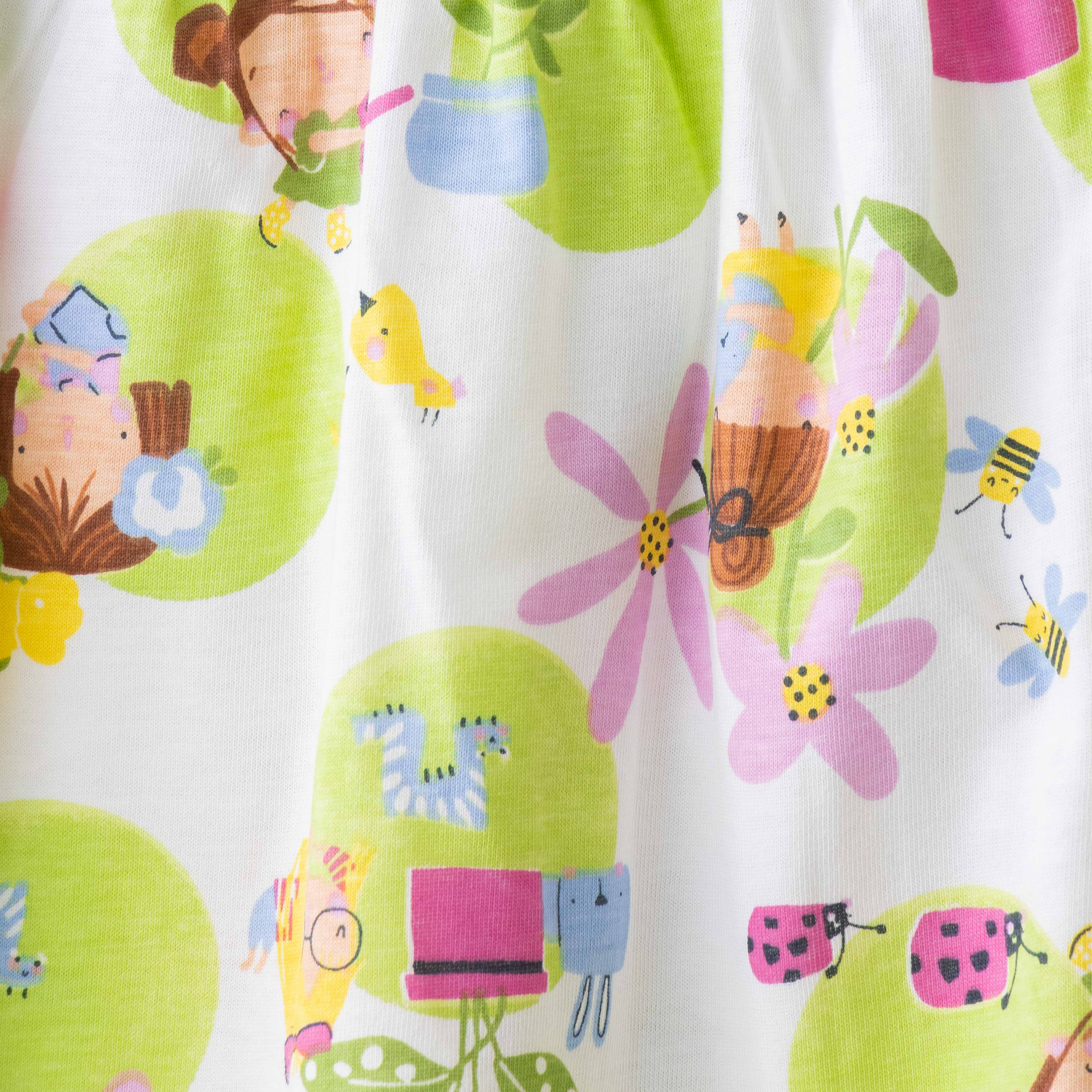 Baby Girls Flowers & Fruits Printed Below Knee Casual Dress - White