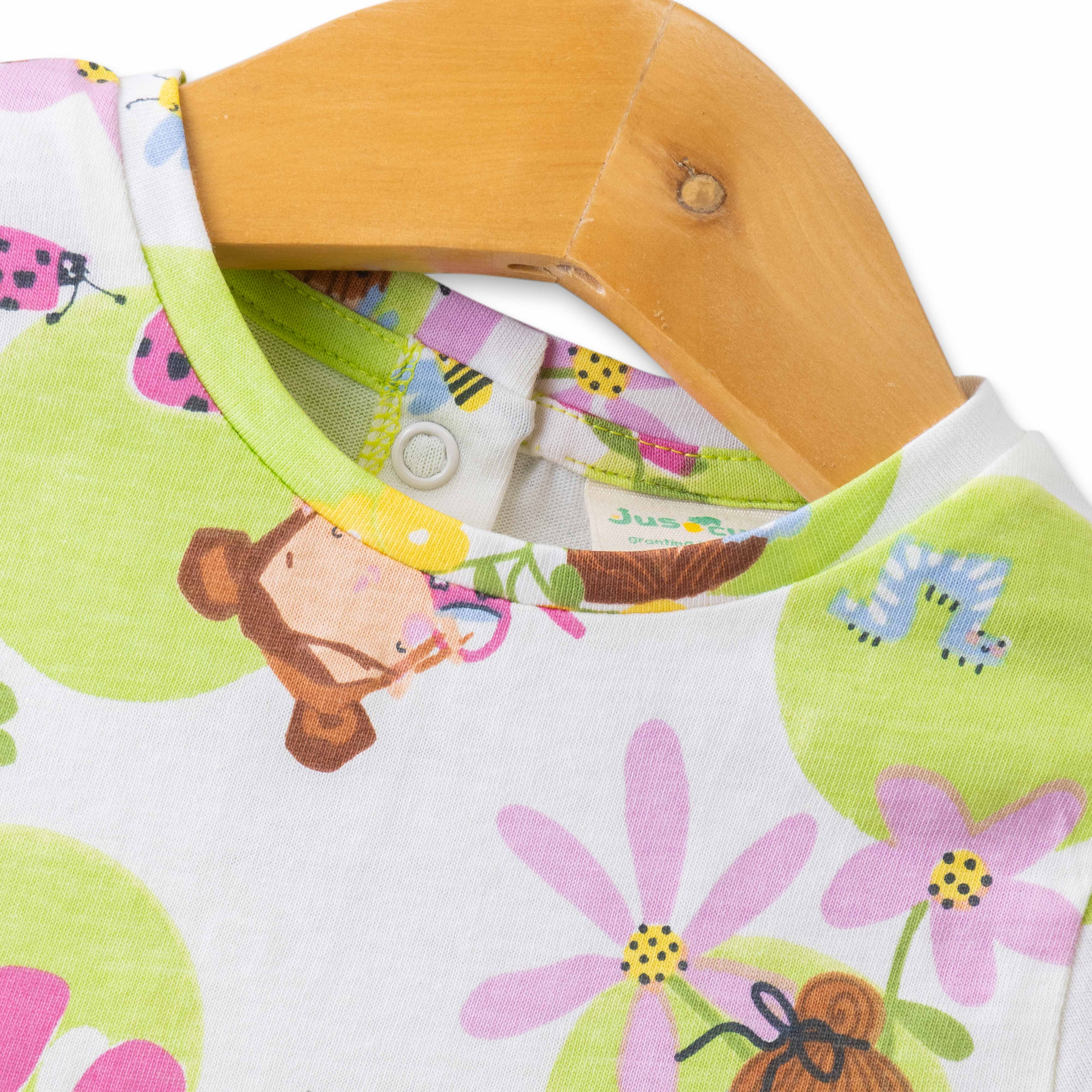 Baby Girls Flowers & Fruits Printed Below Knee Casual Dress - White