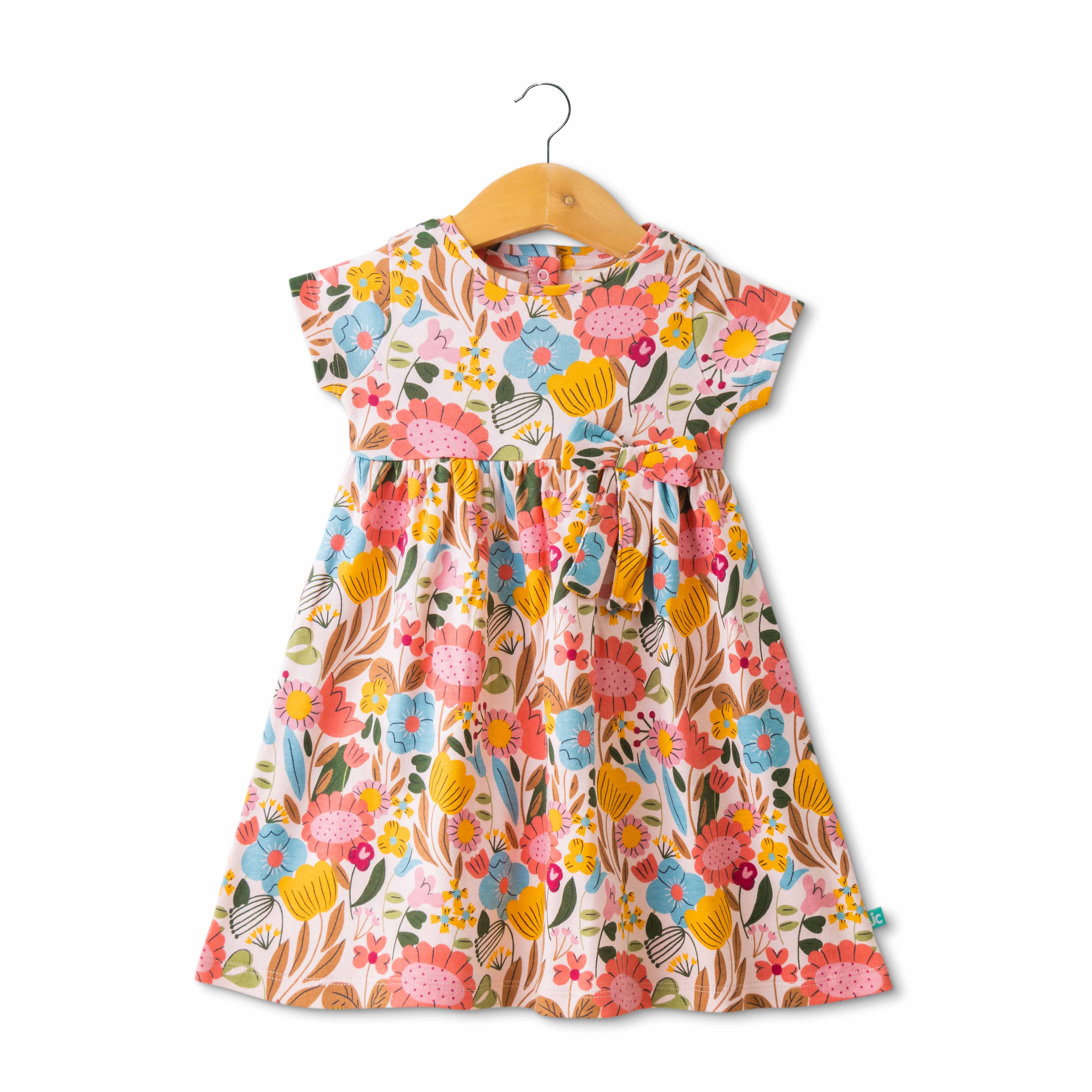 Baby Girls Flowers Printed Below Knee Casual Dress - Pink
