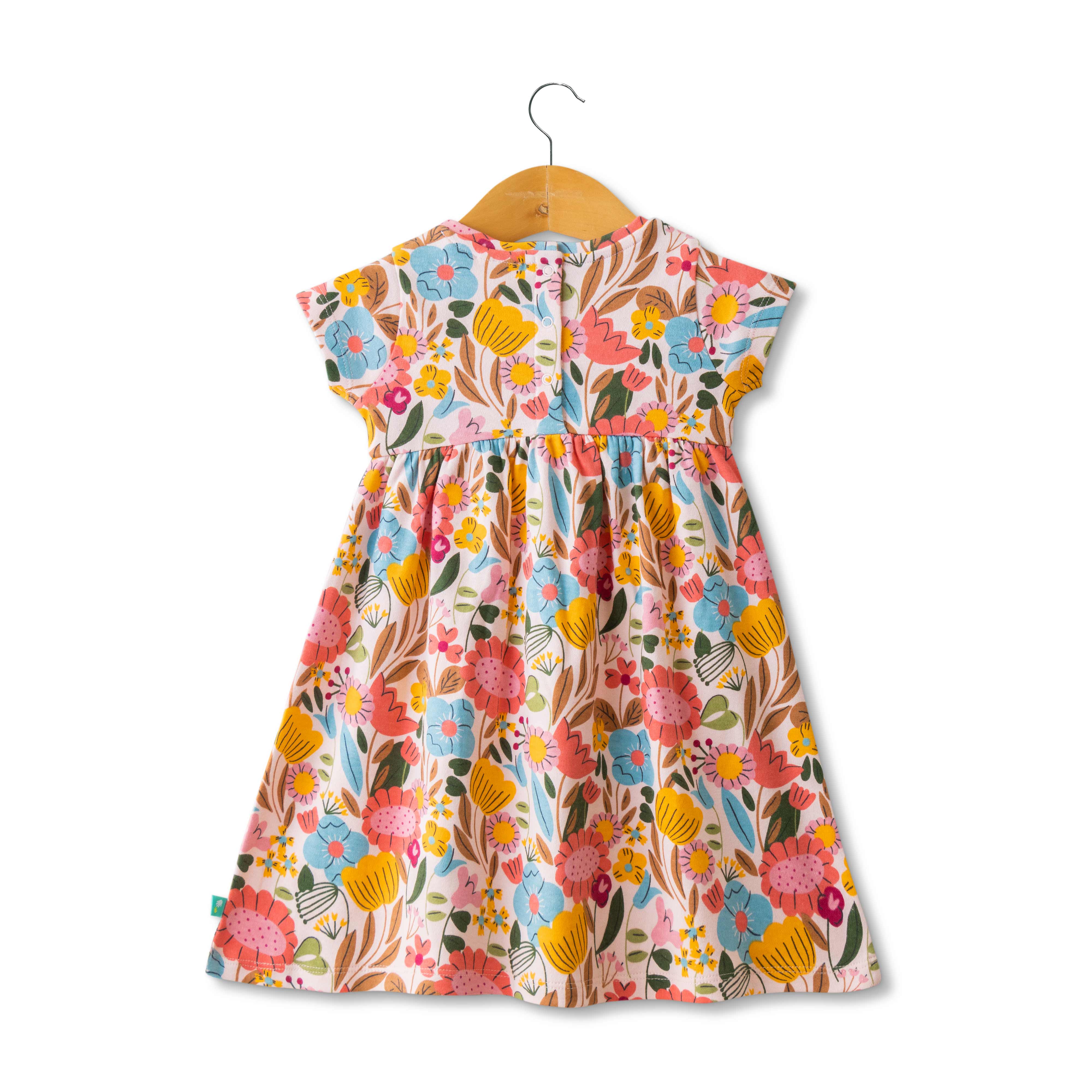 Baby Girls Flowers Printed Below Knee Casual Dress - Pink