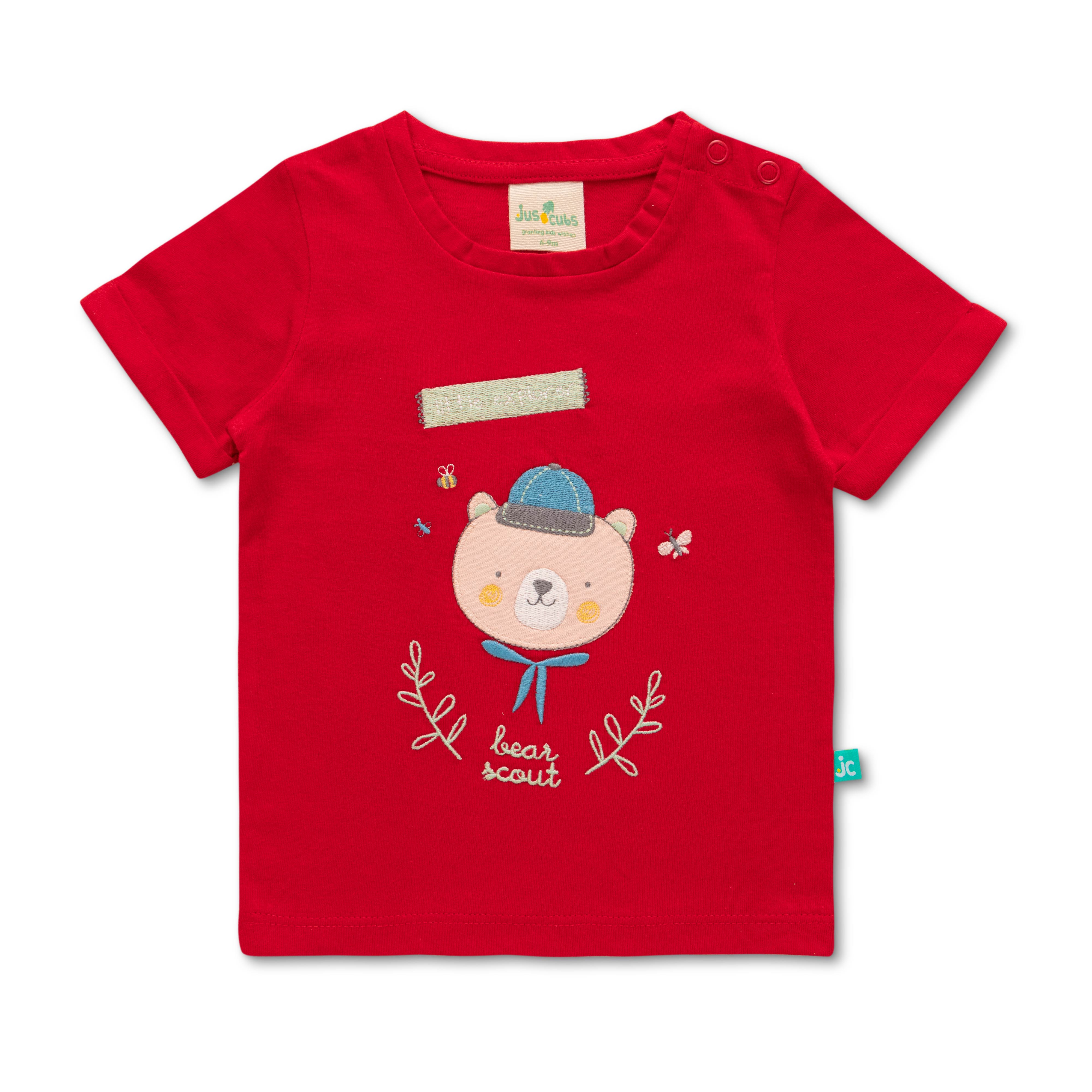 Infant Boys Striped Pure Cotton T-shirt with Shorts- Red