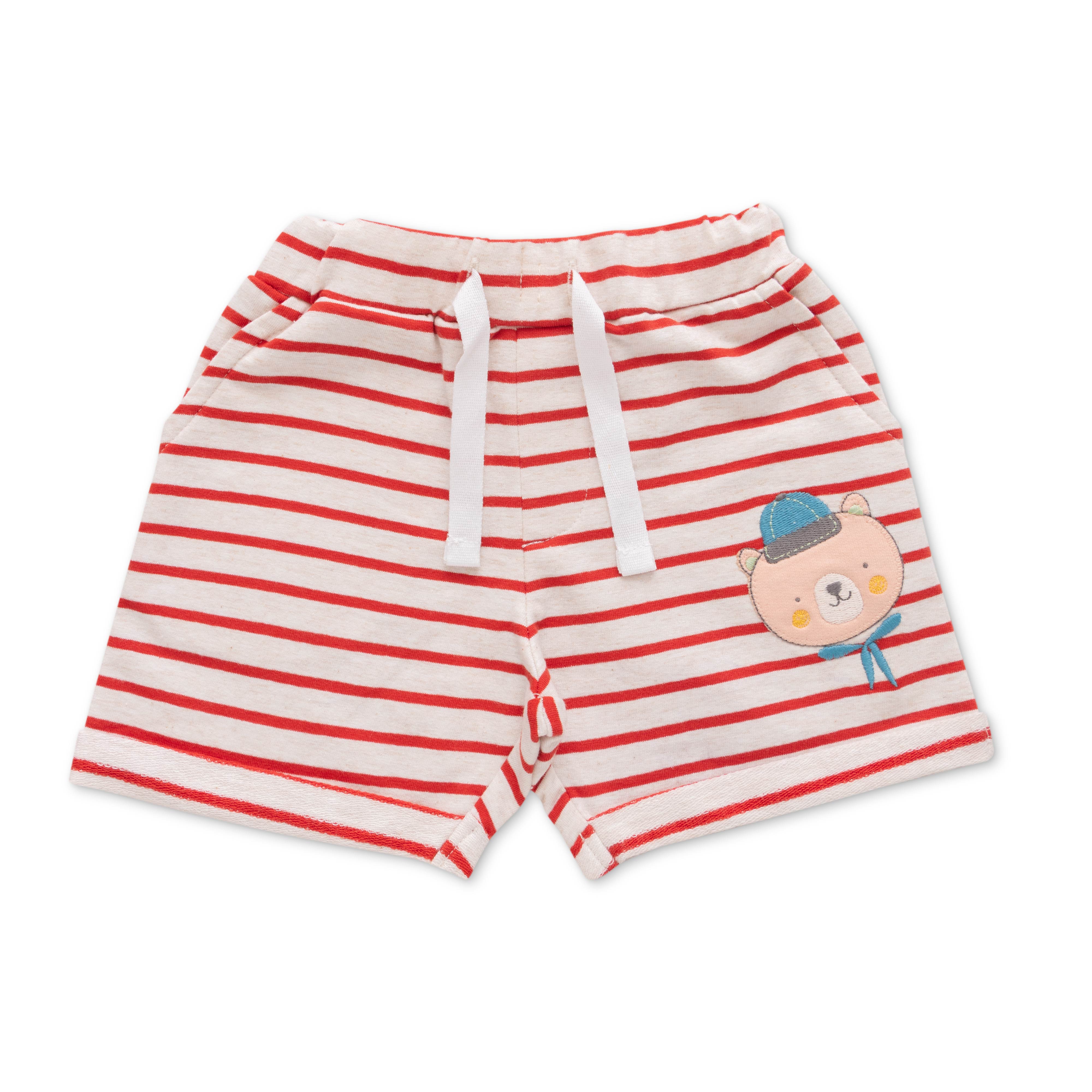 Infant Boys Striped Pure Cotton T-shirt with Shorts- Red