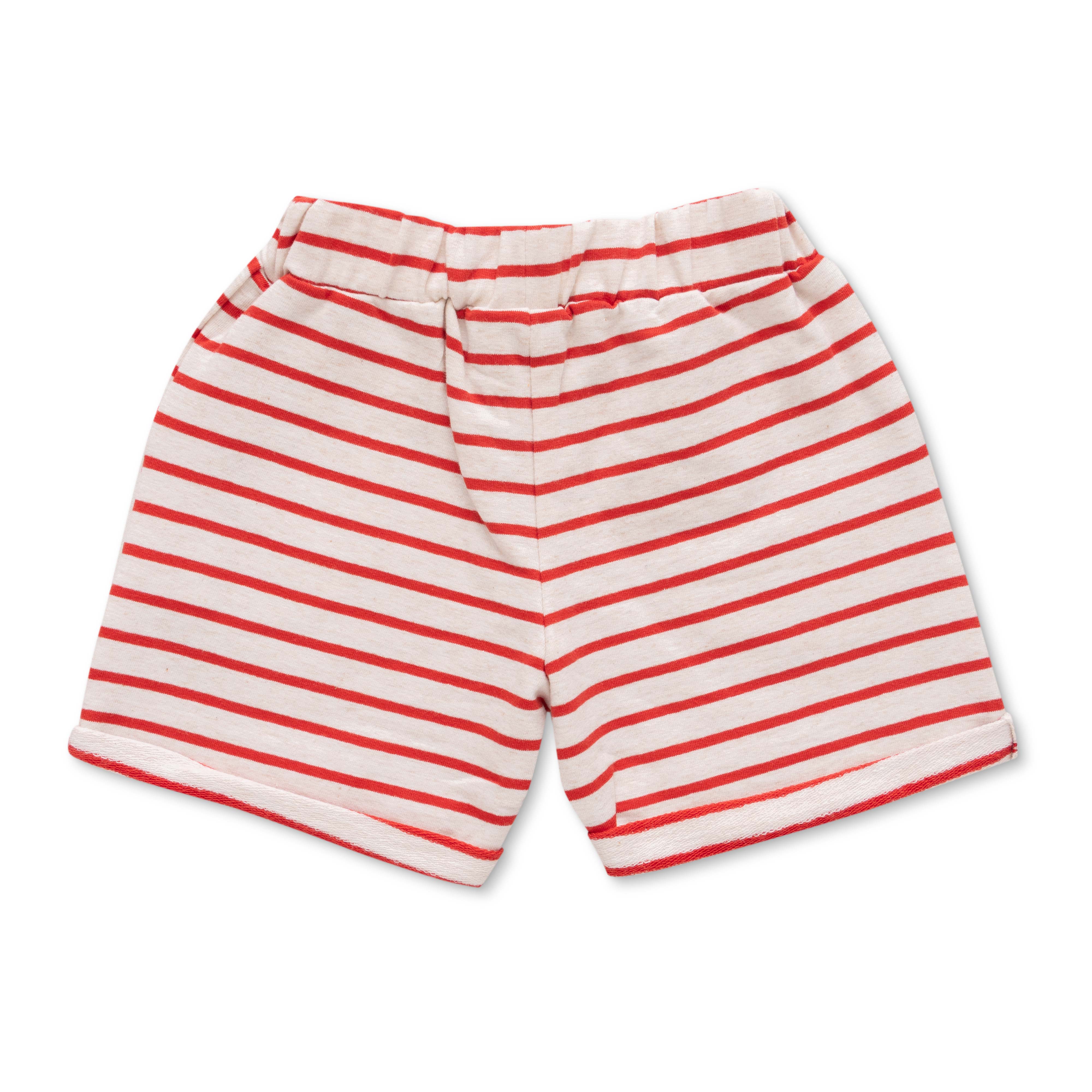 Infant Boys Striped Pure Cotton T-shirt with Shorts- Red