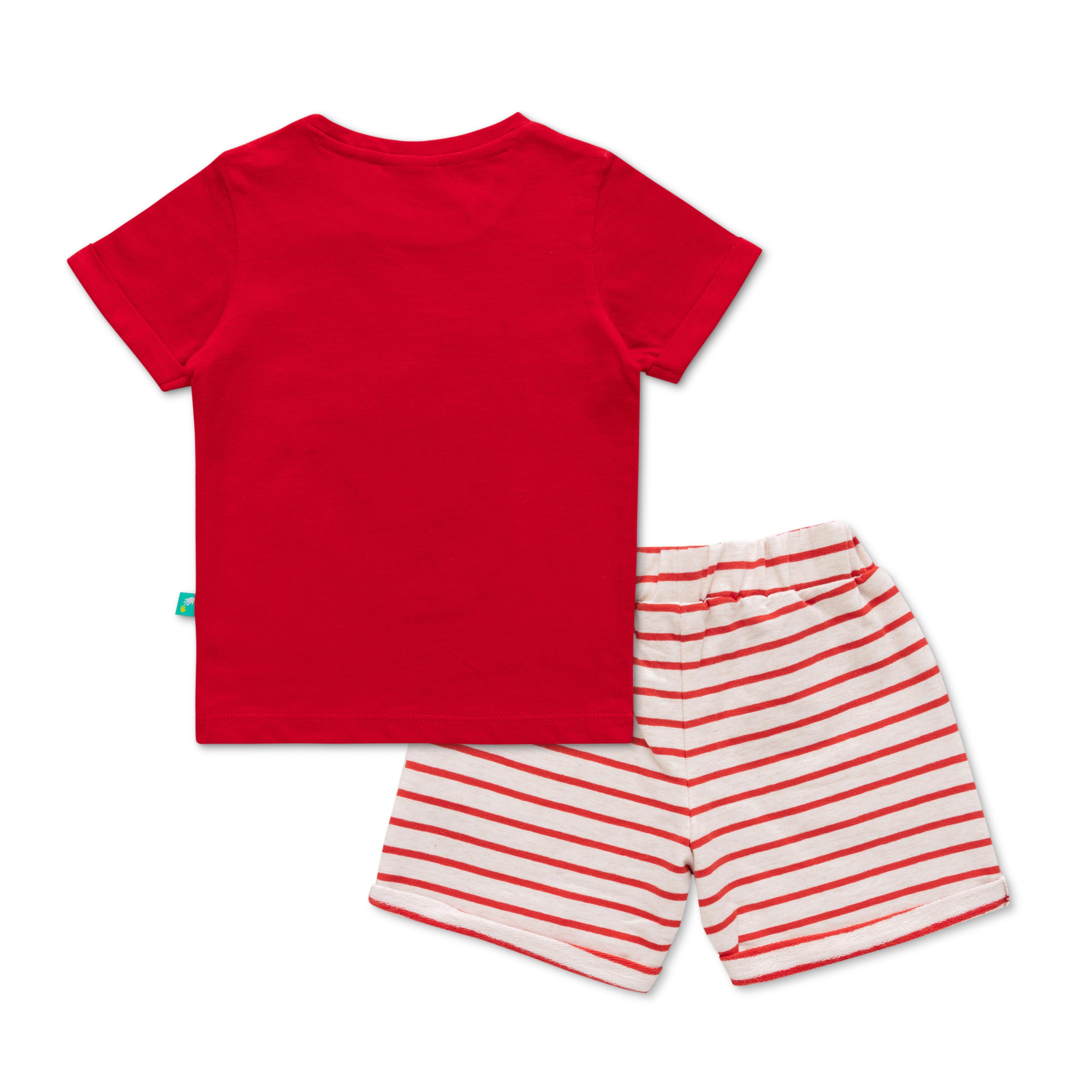 Infant Boys Striped Pure Cotton T-shirt with Shorts- Red