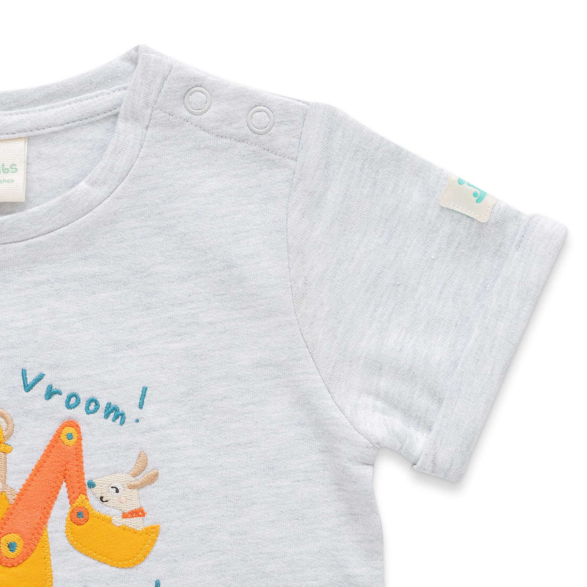 "Baby Boys' Construction Vehicle Print T-Shirt and Shorts Set – Grey & Red"