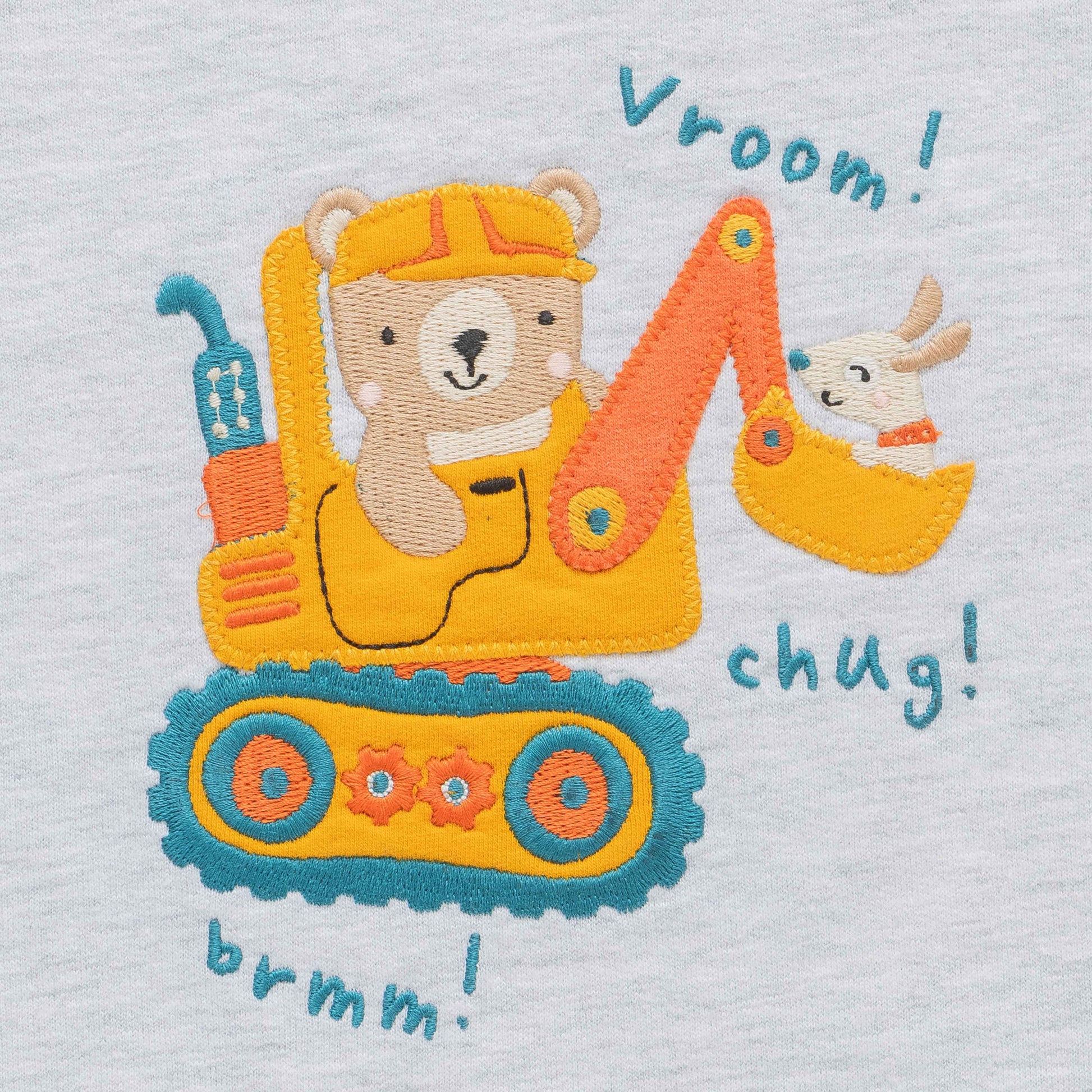 "Baby Boys' Construction Vehicle Print T-Shirt and Shorts Set – Grey & Red"