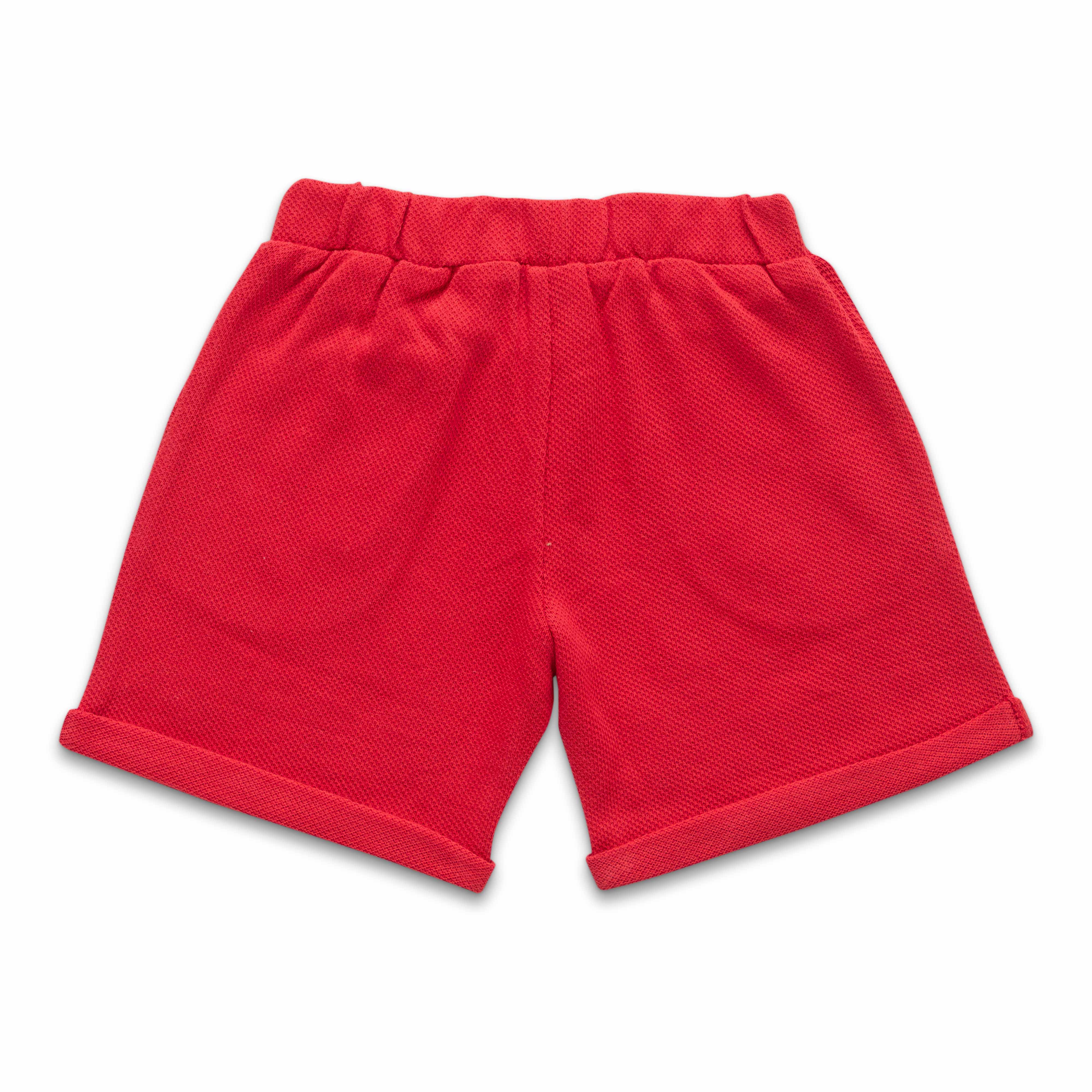 Infant Boys Striped Pure Cotton T-shirt with Shorts- Red