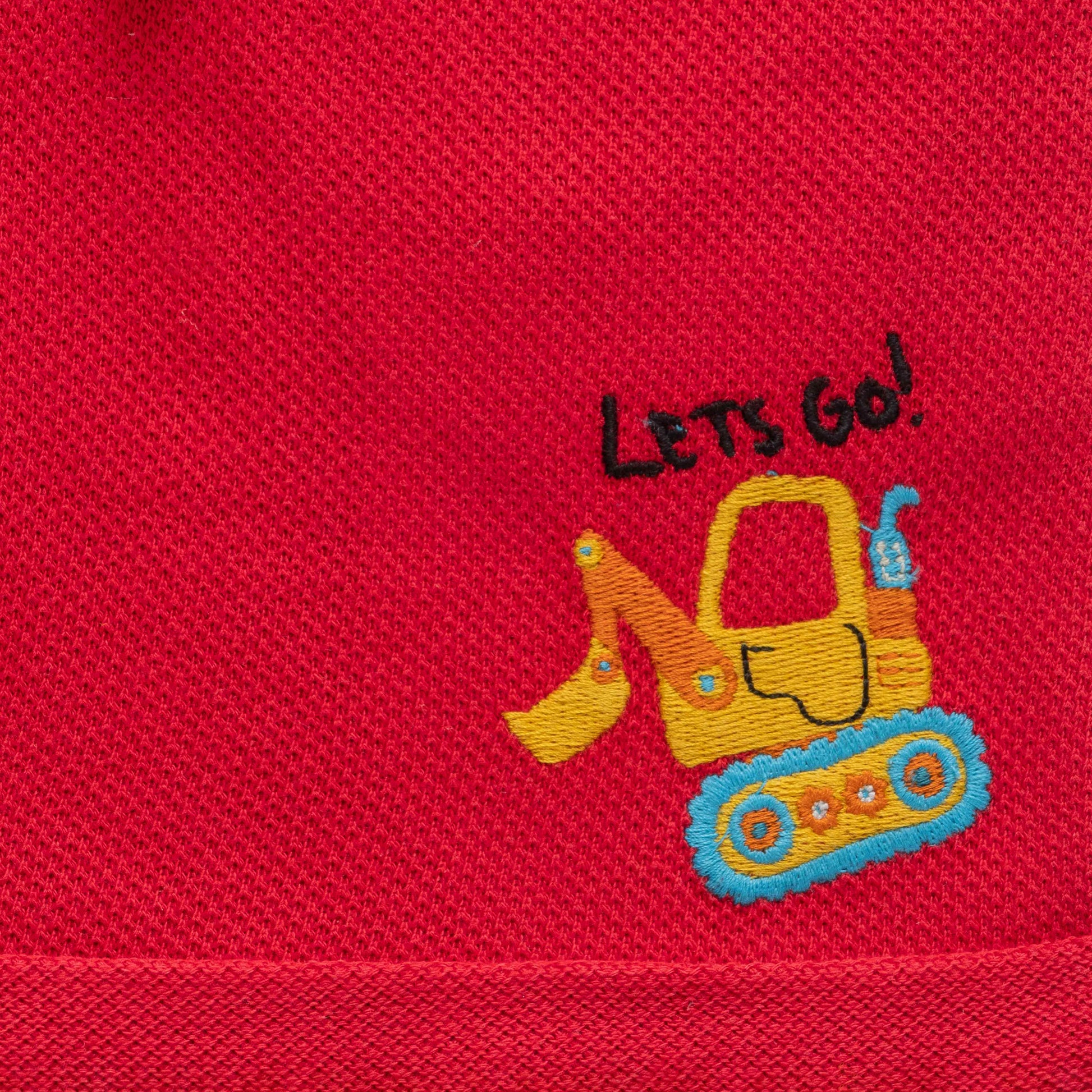 "Baby Boys' Construction Vehicle Print T-Shirt and Shorts Set – Grey & Red"