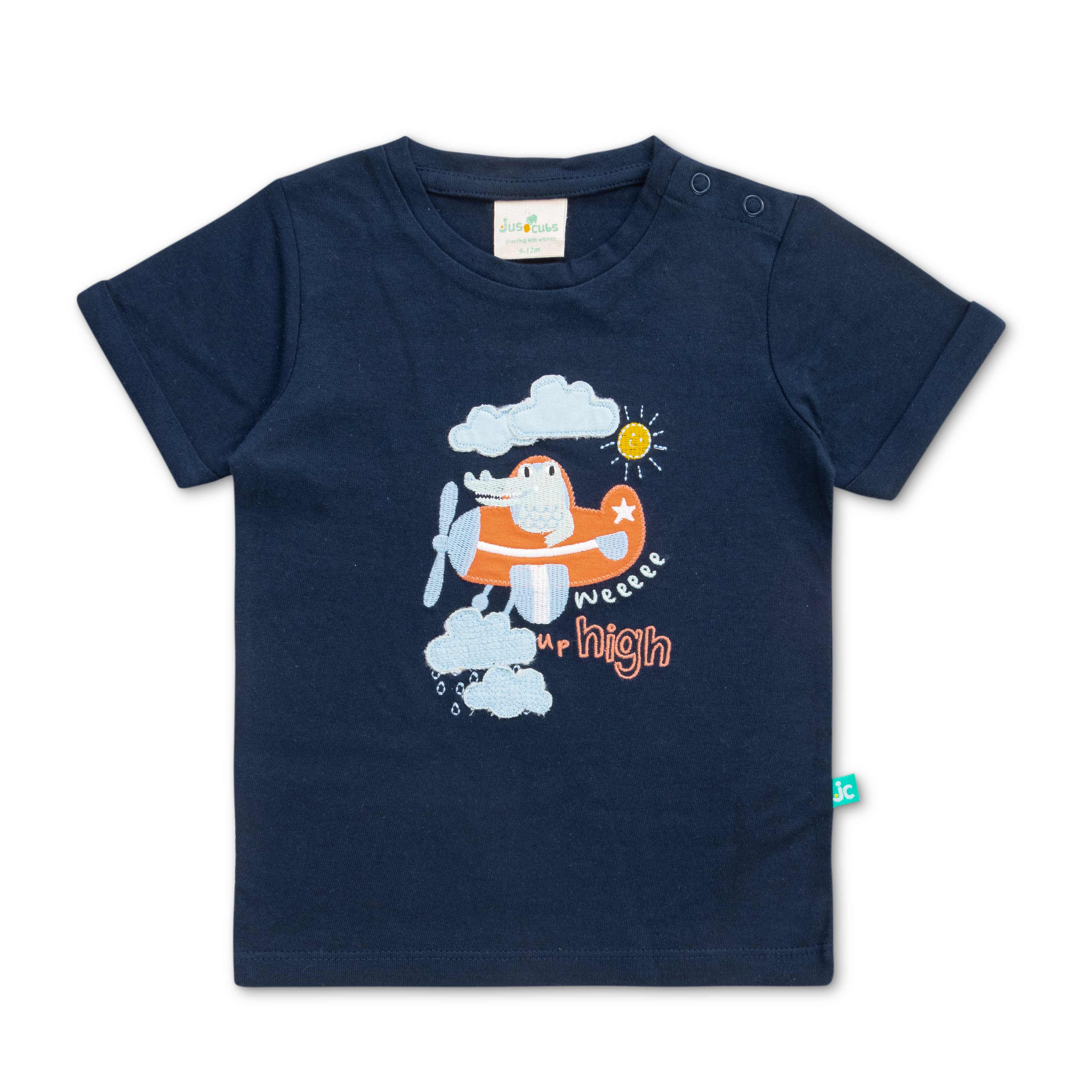 Infant Boys Striped Pure Cotton T-shirt with Shorts- Blue