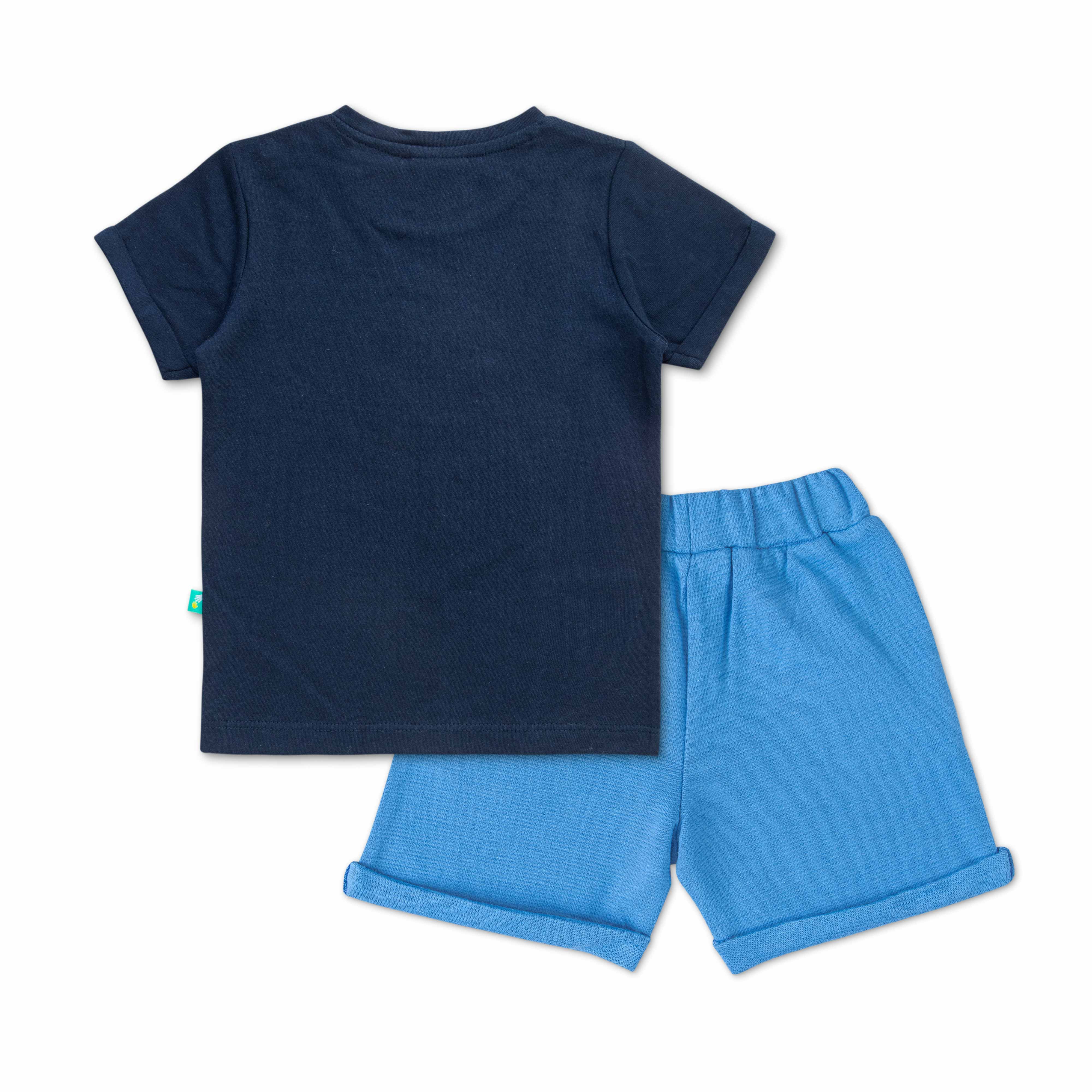 Infant Boys Striped Pure Cotton T-shirt with Shorts- Blue